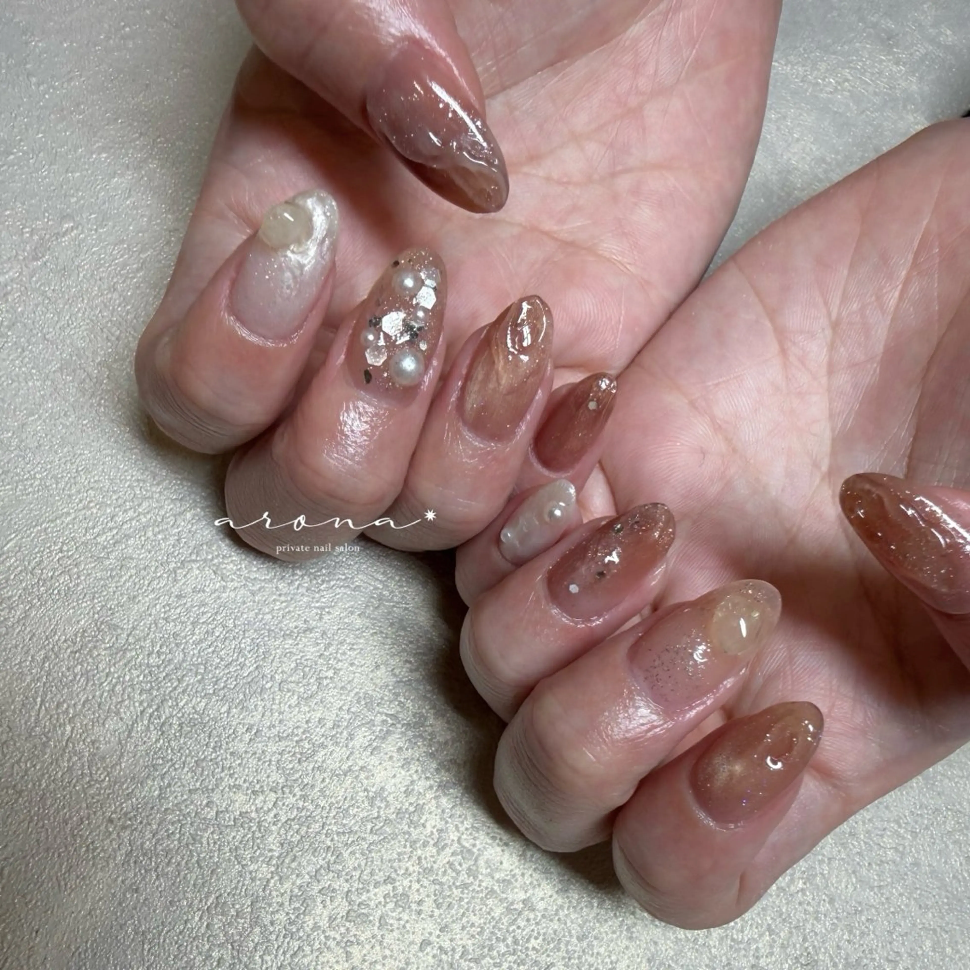 ネイル ブラウン ハンドネイル nail salon ✷aronaのネイルデザイン