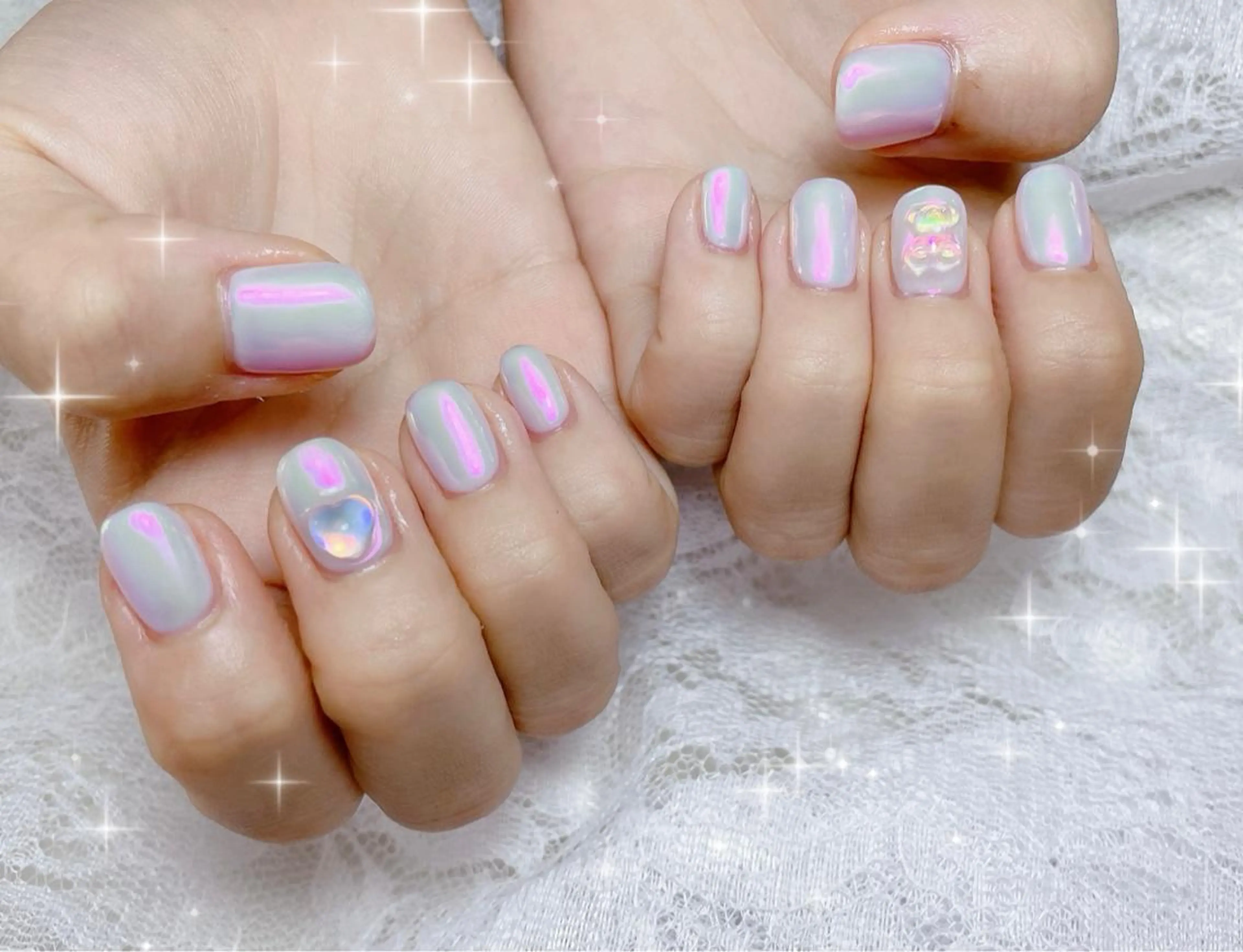 ネイル オーロラネイル 氷ネイル・うるうるネイル ハンドネイル FLARE NAIL フレアネイルのネイルデザイン