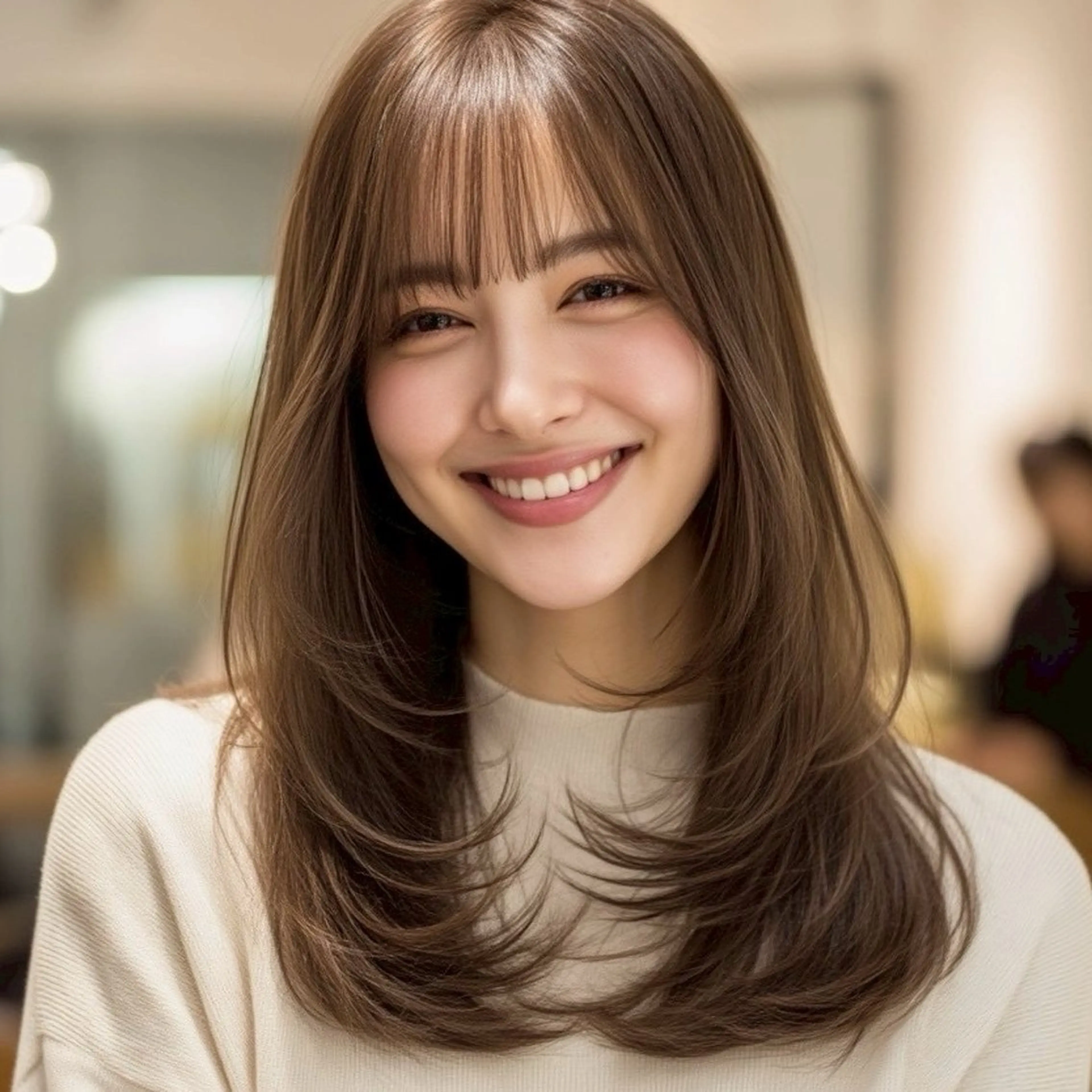 セミロング カット 縮毛矯正 トリートメント こうき/前髪割れ癖 改善/カット/カラーのヘアスタイル