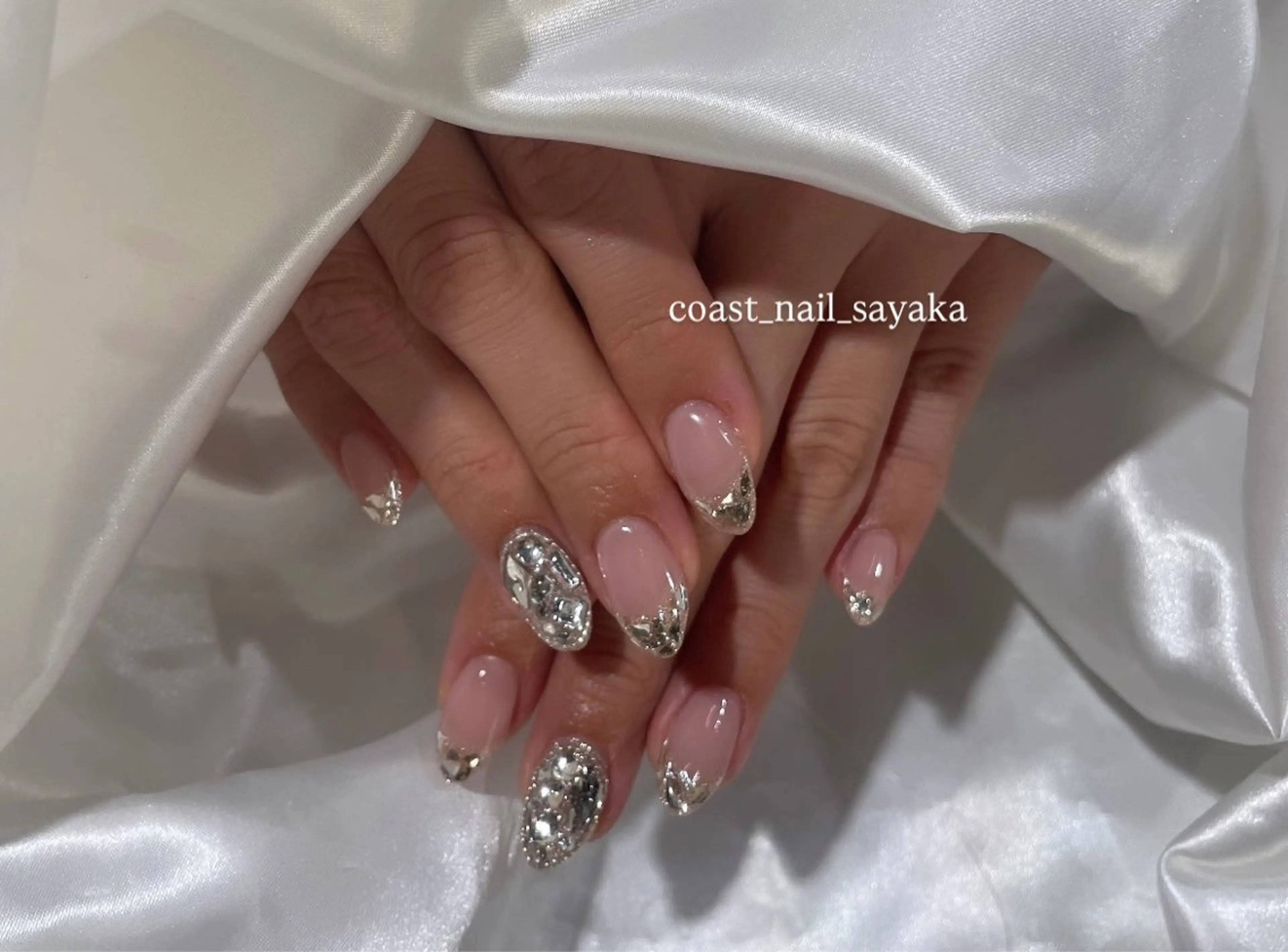 ネイル フレンチネイル ガラスフレンチ ハンドネイル HOSHI ⭐️辻堂 /藤沢ガーリーネイルのネイルデザイン