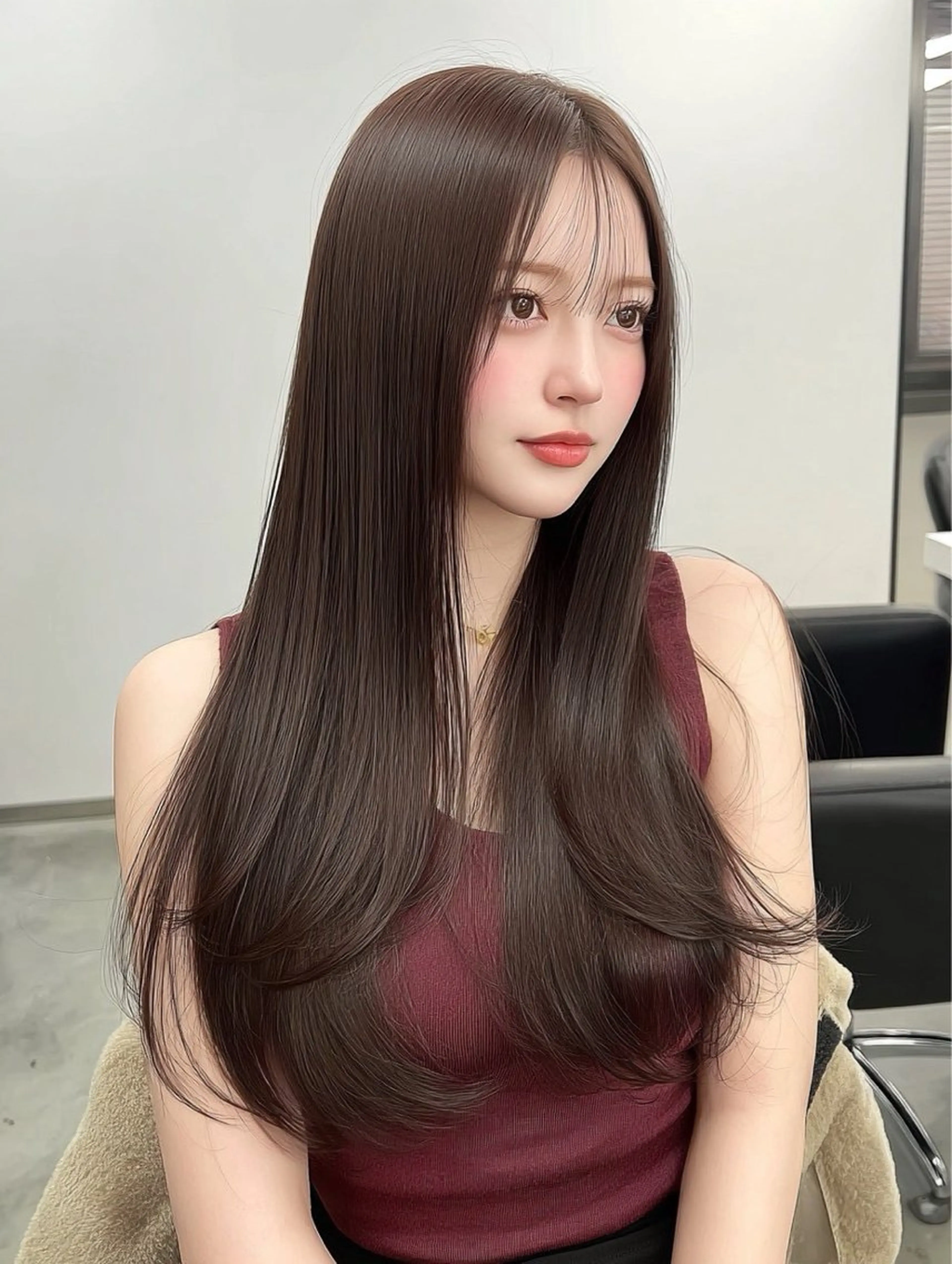 ロング カラー 髪質改善 韓国風ヘア 縮毛矯正 ヘアカラー 西 優衣奈のヘアスタイル