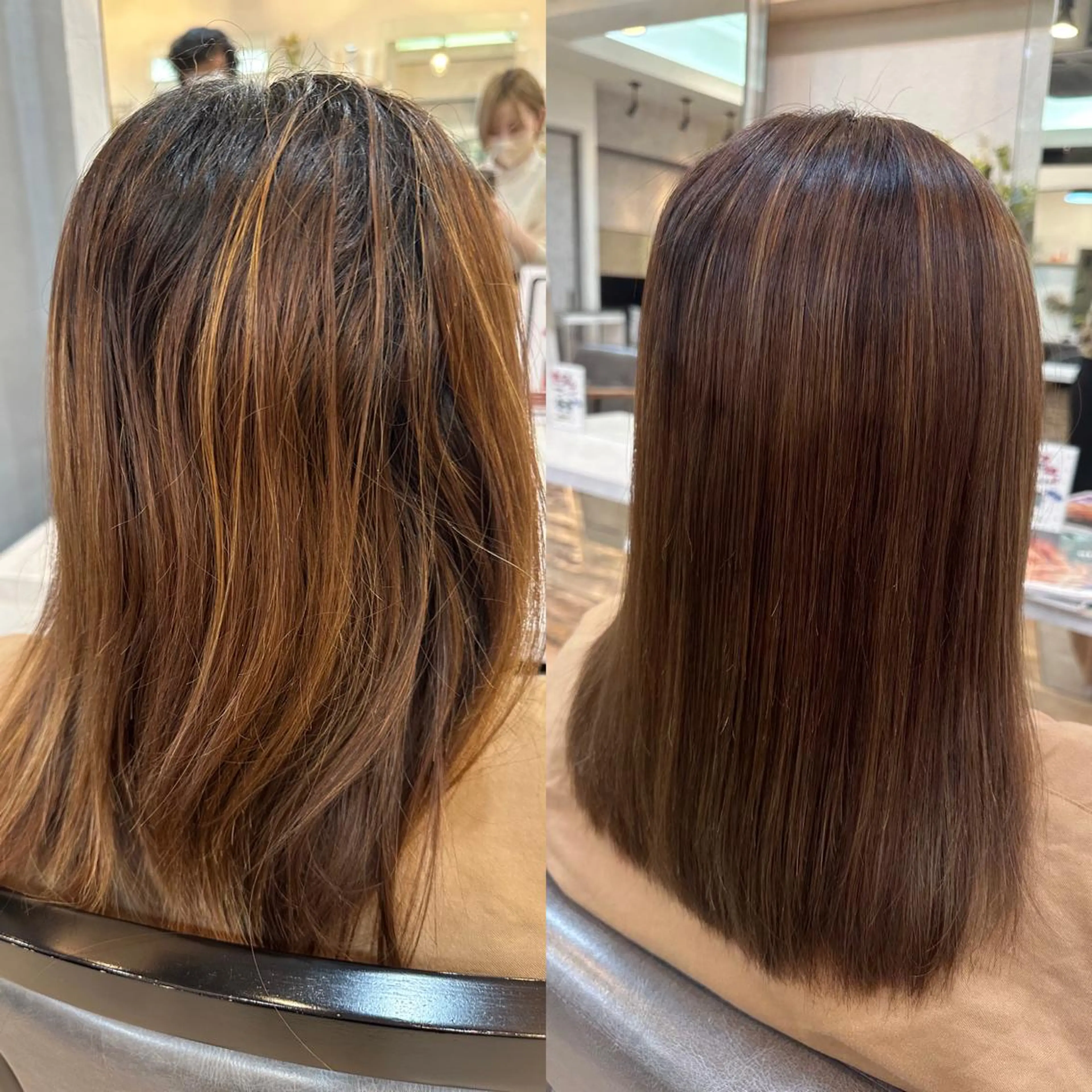 ミディアム パーマ 顔周りカット ストレートパーマ 縮毛矯正 トリートメント sato ayaka ｜透明感カラー🫧のヘアスタイル