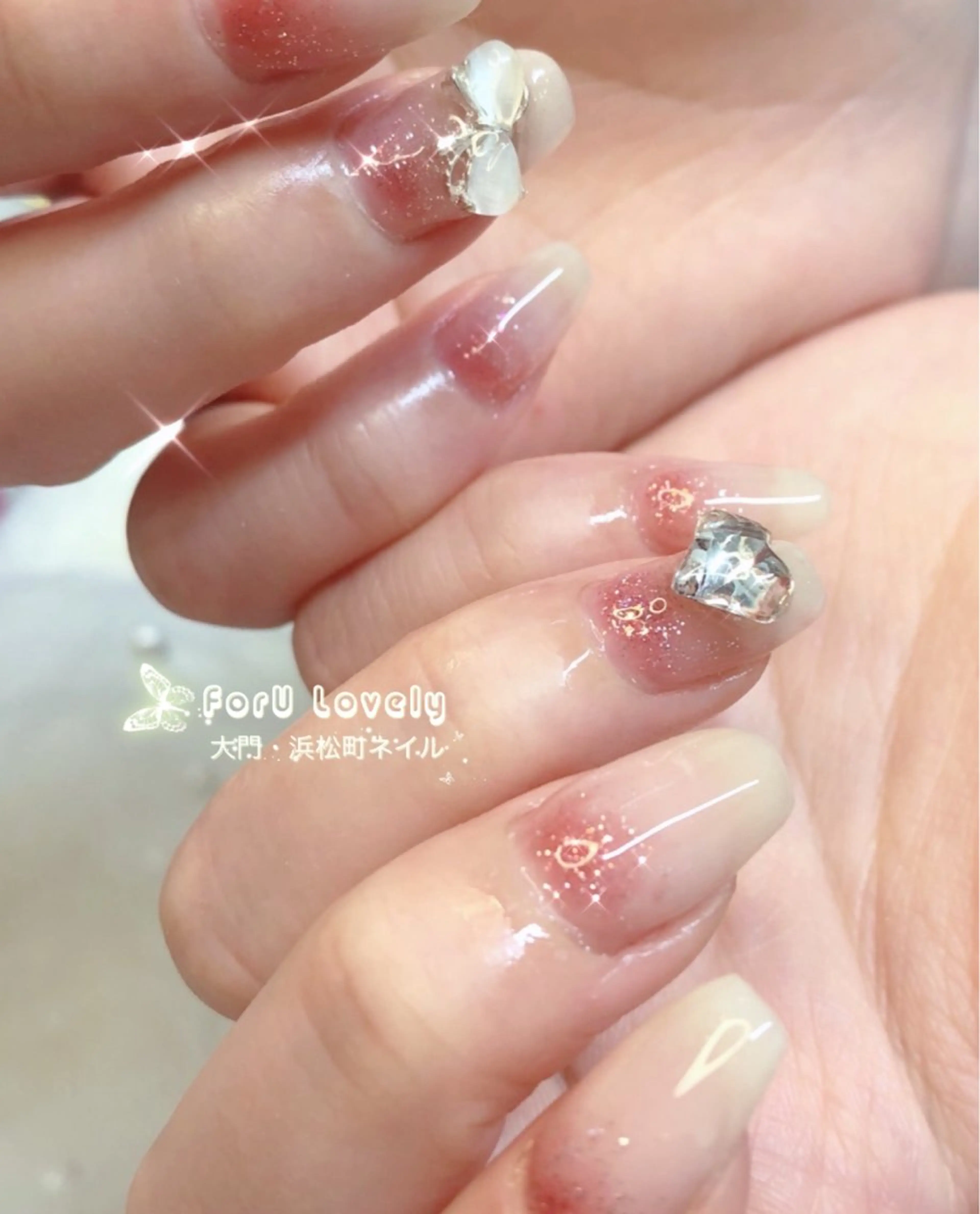 ネイル フレンチネイル ジェルネイル ガラスフレンチ グラデーション 韓国ネイル 大門浜松町 ネイルのネイルデザイン