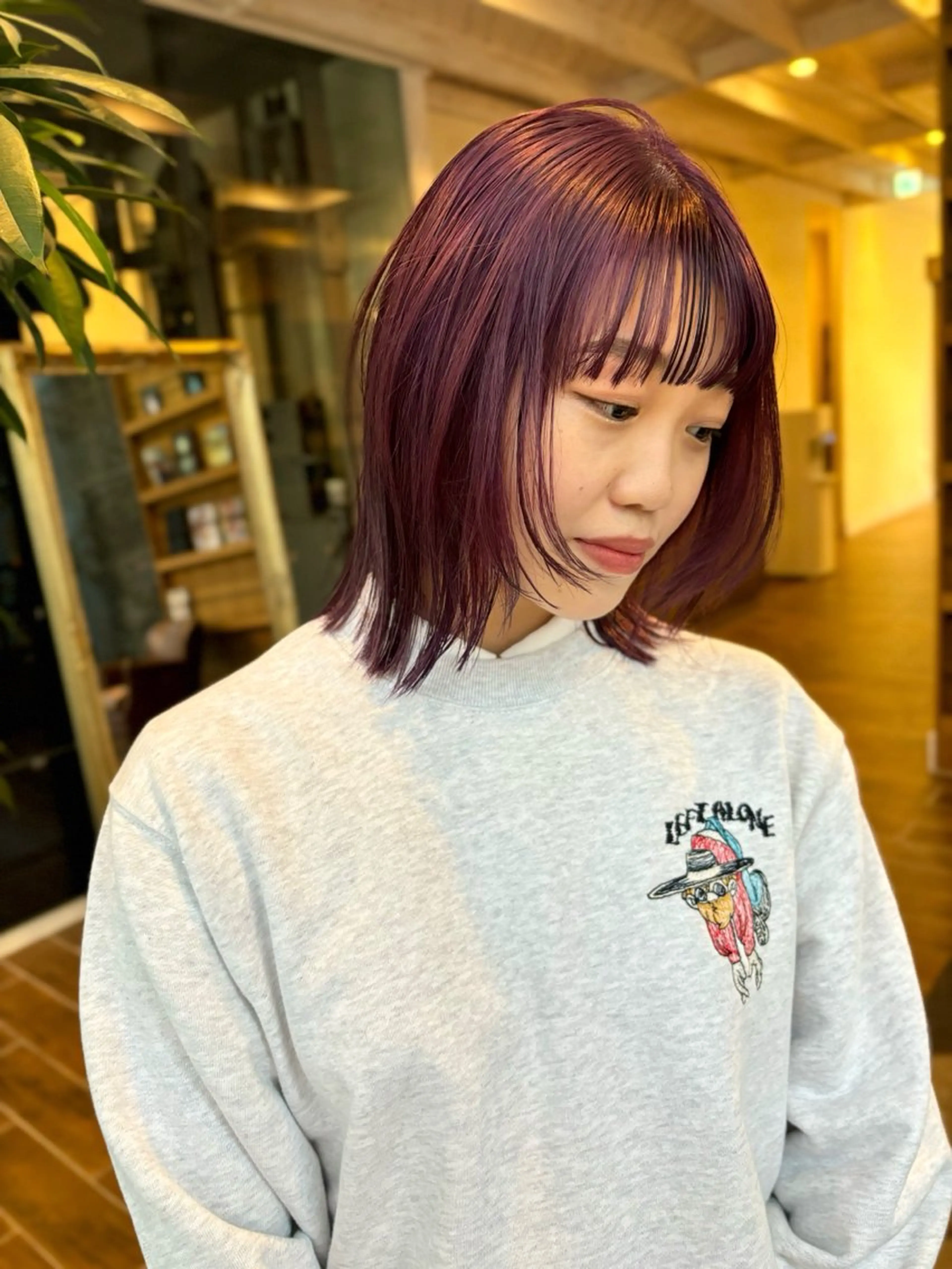 ミディアム カラー ピンクカラー パープルカラー ヘアカラー ハイトーン/デザイン カラー/るいのヘアスタイル