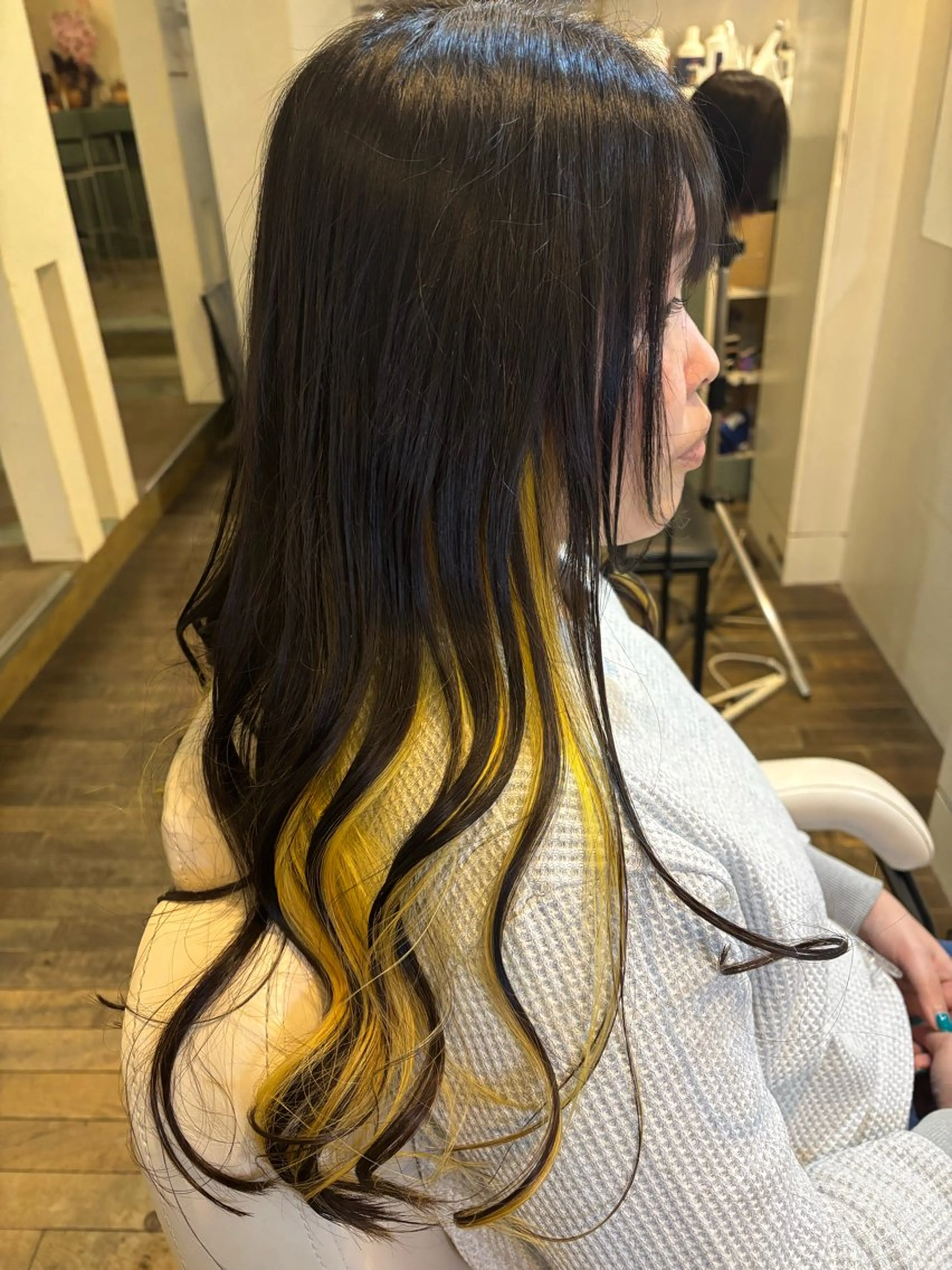 ロング カラー インナーカラー イエローカラー ロング 森 陽子のマツエク・マツパデザイン