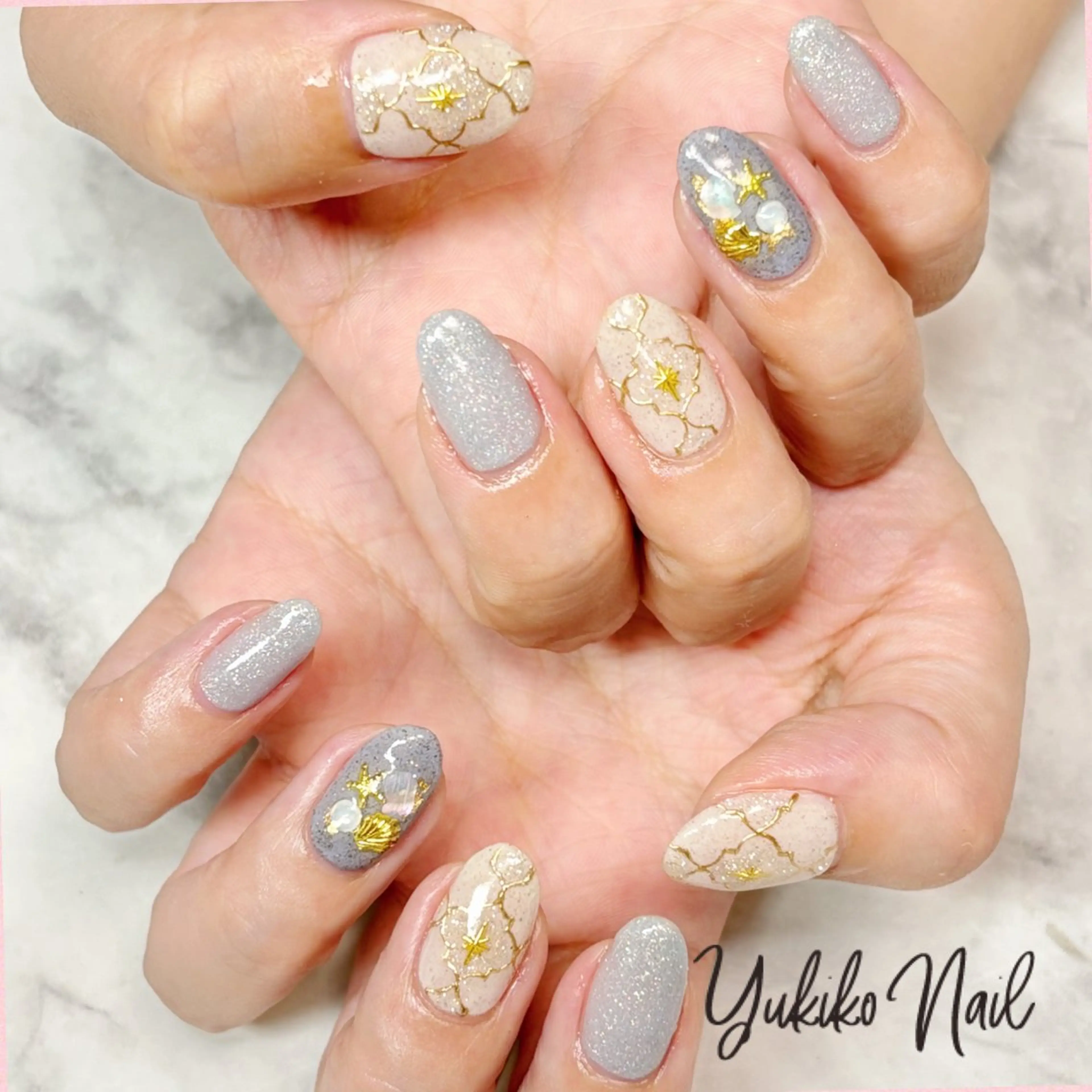 ネイル ブルー 夏ネイル ハンドネイル ユキコ ネイルのネイルデザイン