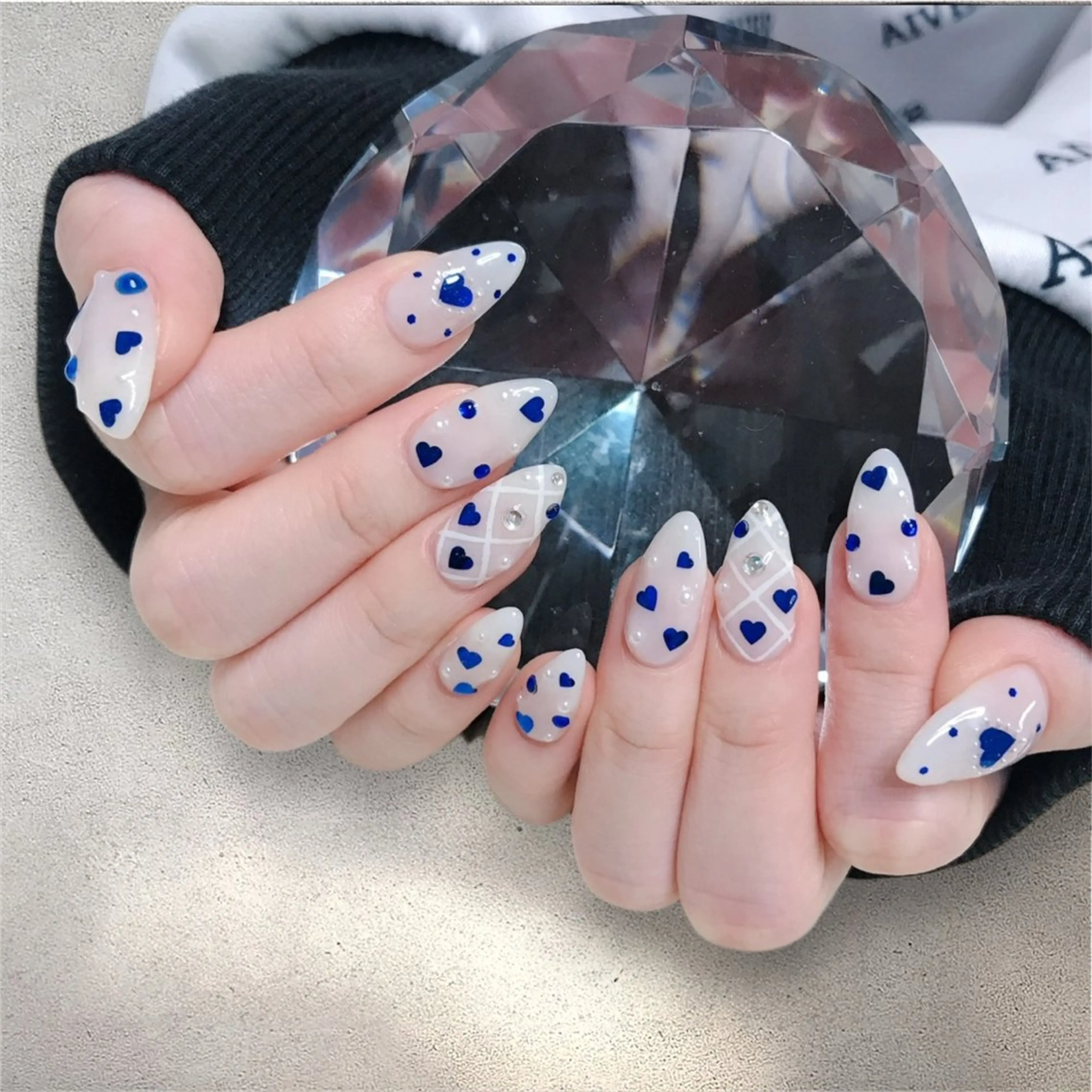 ネイル アートネイル ブルー フレンチネイル ハート 韓国ネイル 🩵池袋heart nail🩵のネイルデザイン