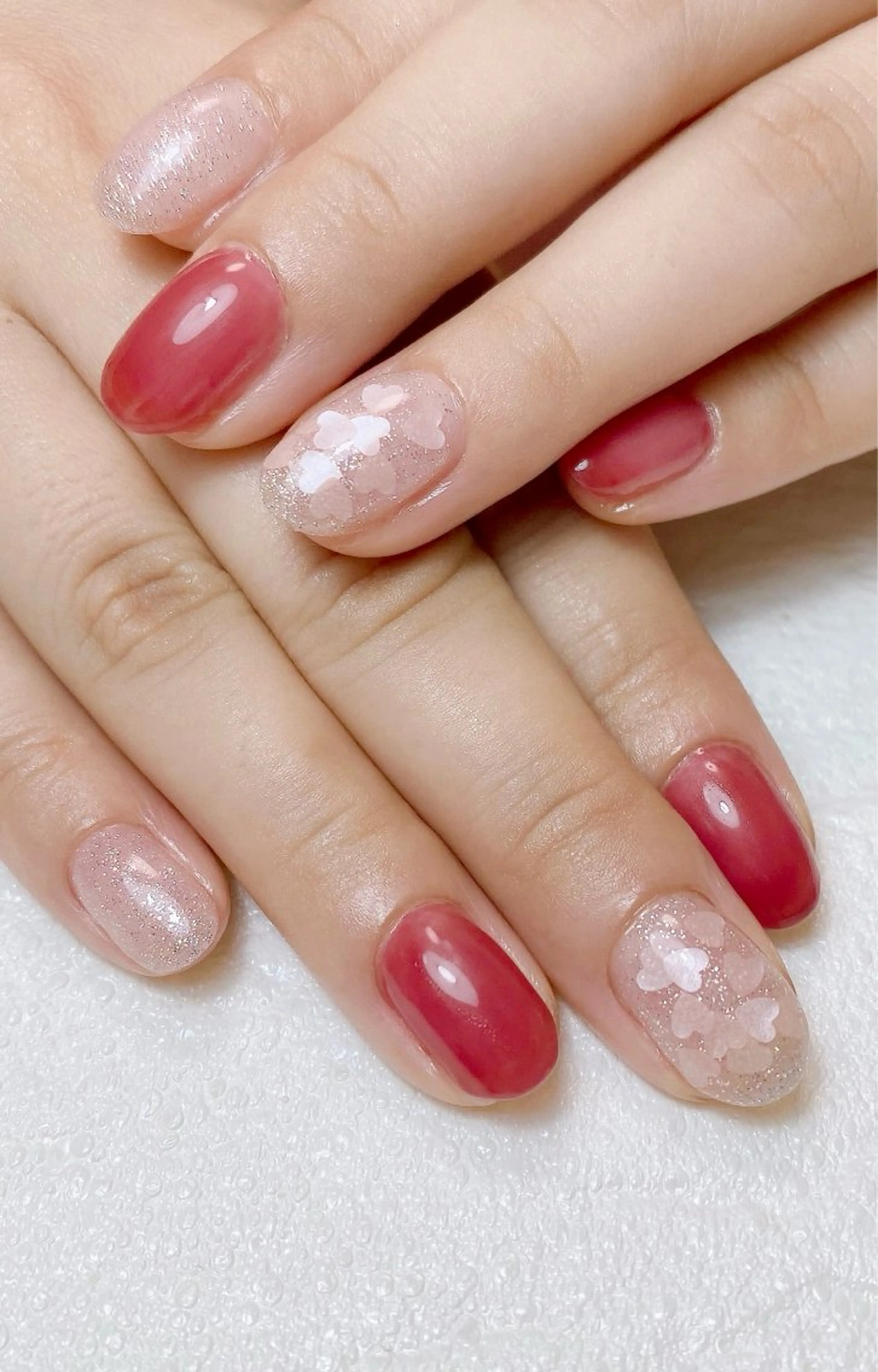 ネイル フラッシュネイル ハート ラメ(グリッター) ピンク Nail Salon K 🧸美爪育成のネイルデザイン
