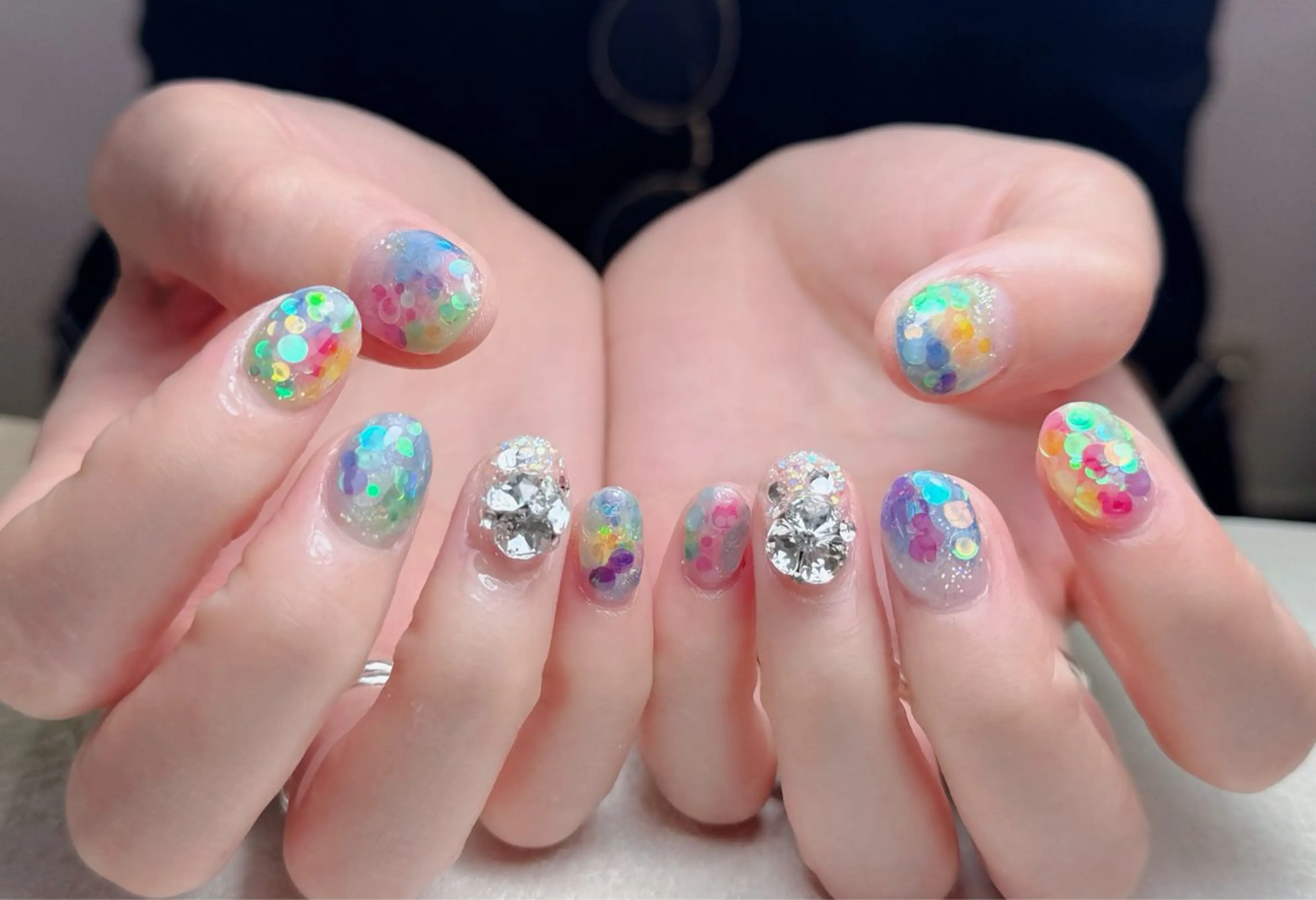 ネイル アートネイル オーロラネイル 長さ出し フットネイル フレンチネイル ハンドネイル 中野駅から2分 MEO NAILのネイルデザイン
