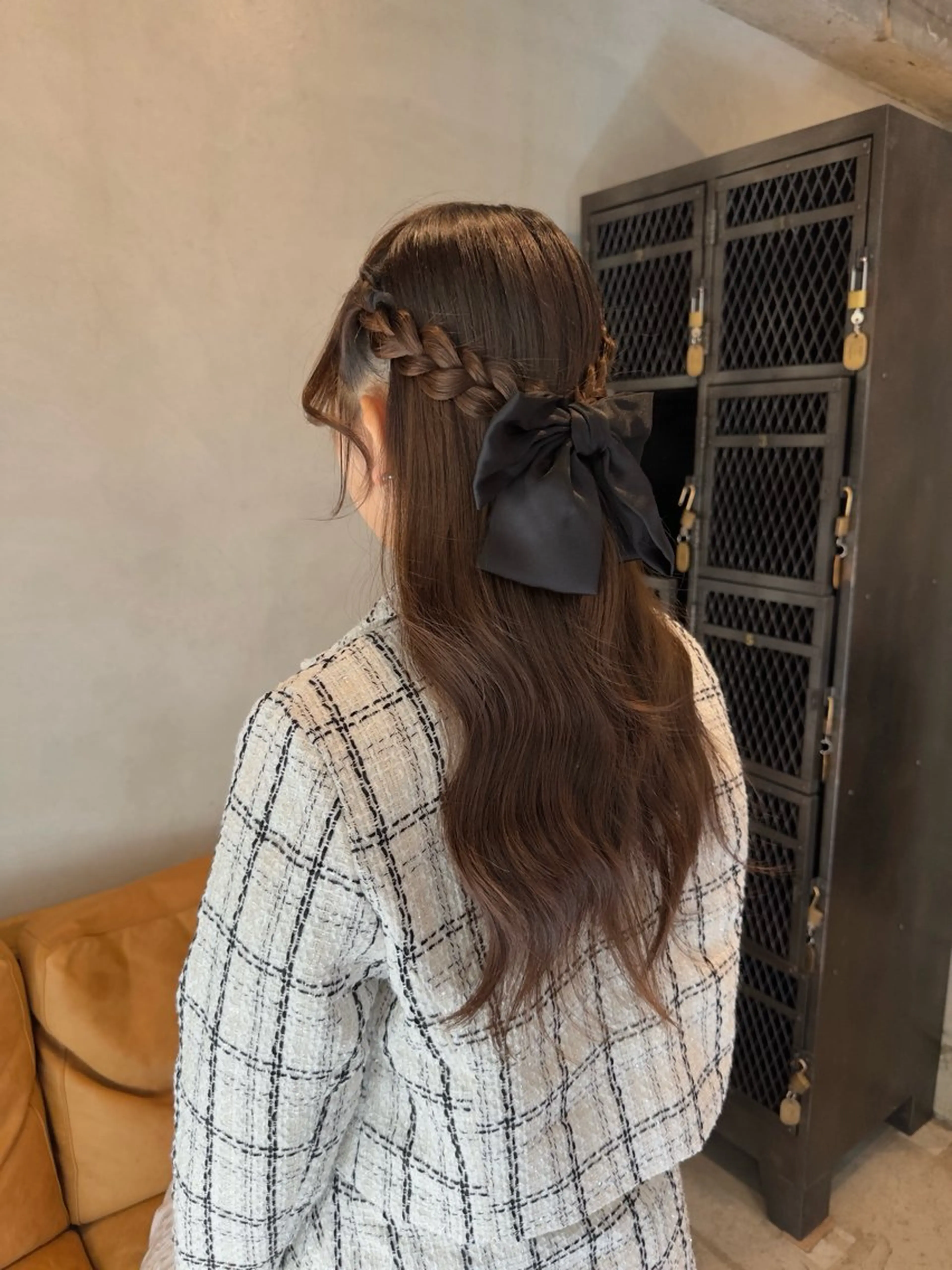 ヘアアレンジ ハーフアップ 三つ編み 森田楓乃/上前津/ 大須/ブリーチカラーのヘアスタイル