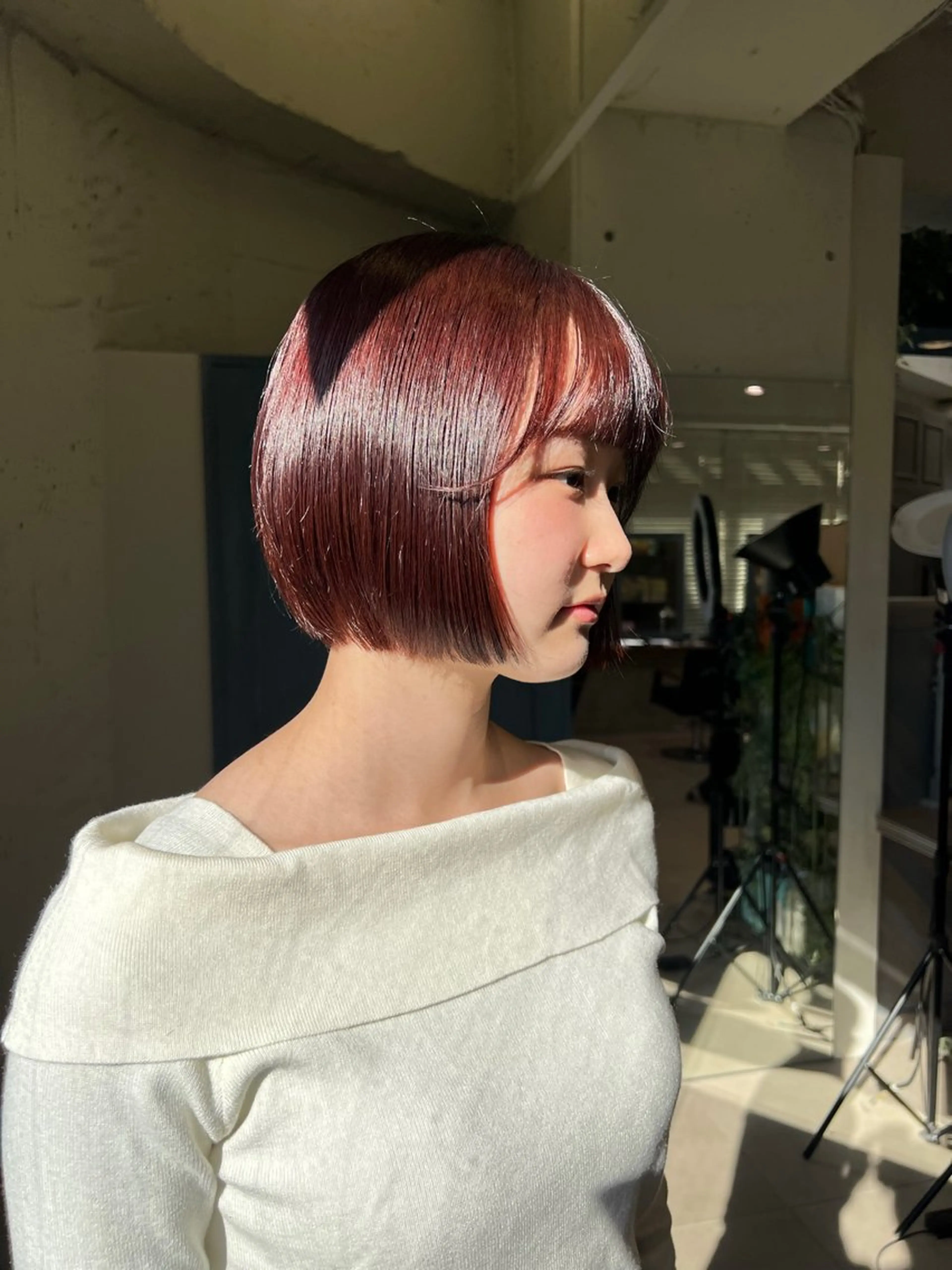 ショート カラー パーマ ヘアアレンジ ショートボブ ブリーチ ボルドーカラー ブリーチなしカラー レッドカラー charme【 シャルム 】所属・ボブ/レイヤー/ nanamiのヘアスタイル