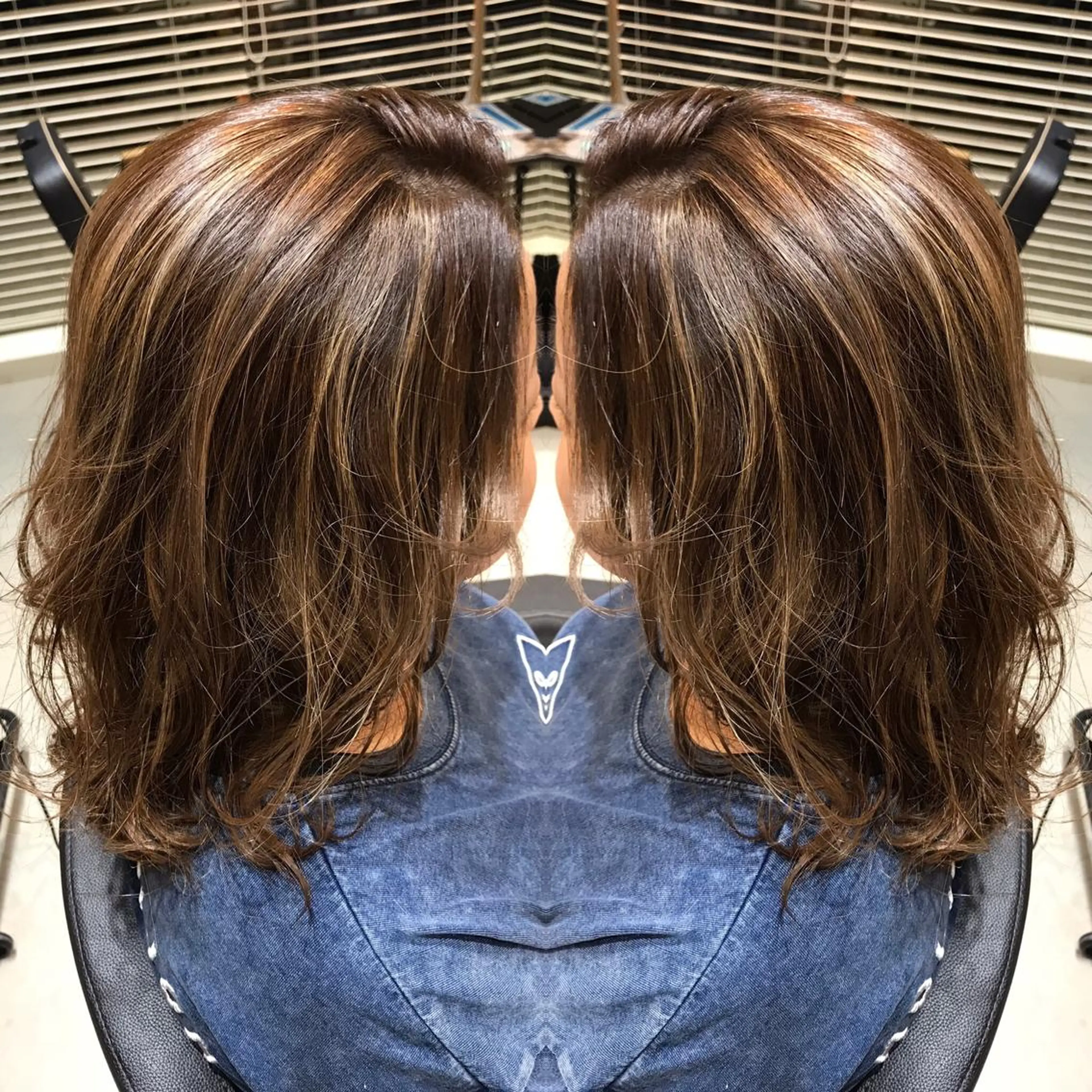 ミディアム カラー ハイライトカラー ハイライト ヘアカラー 大久保 隆蔵のヘアスタイル