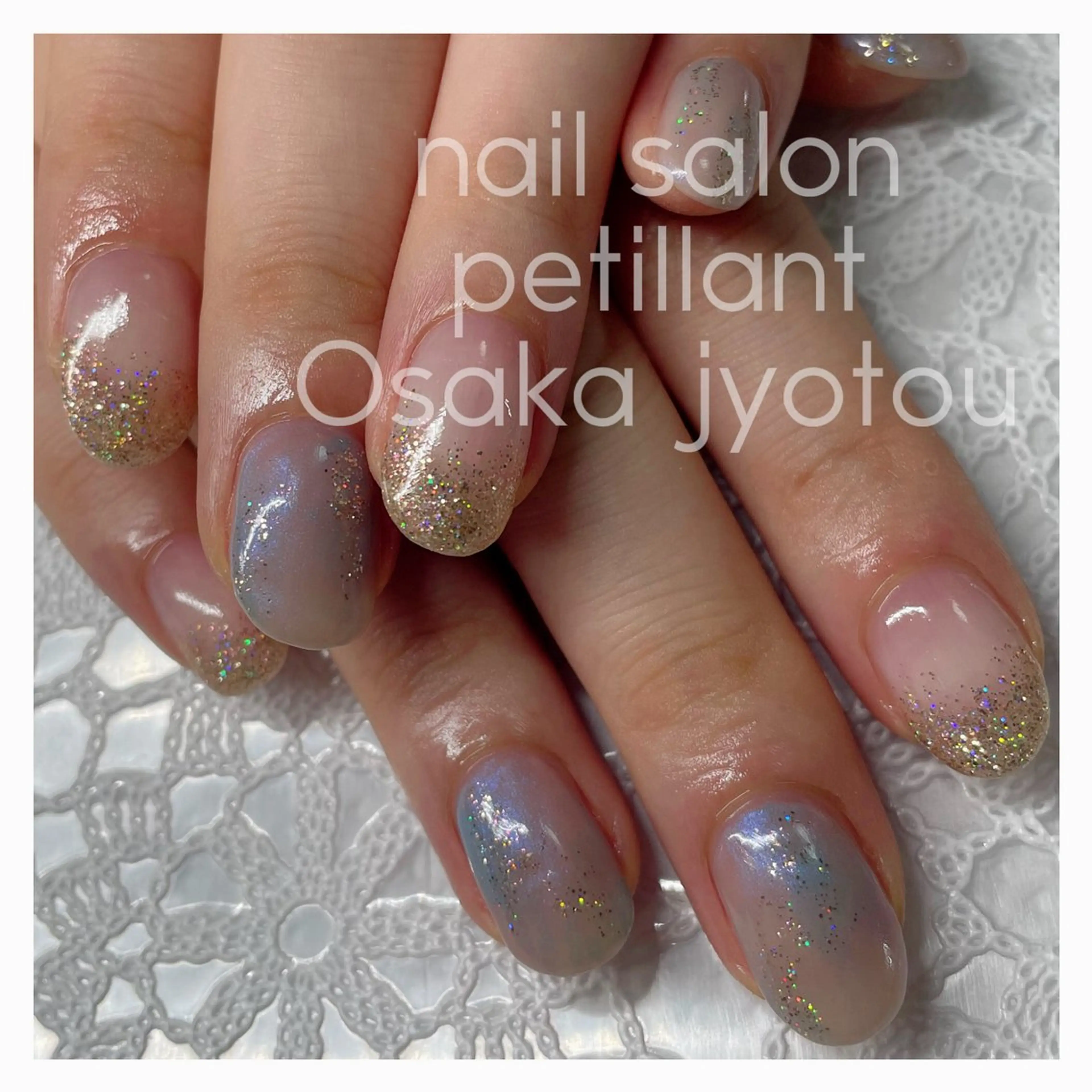 ネイル アートネイル ブルー キラキラネイル ピンク nail salon petillantのネイルデザイン