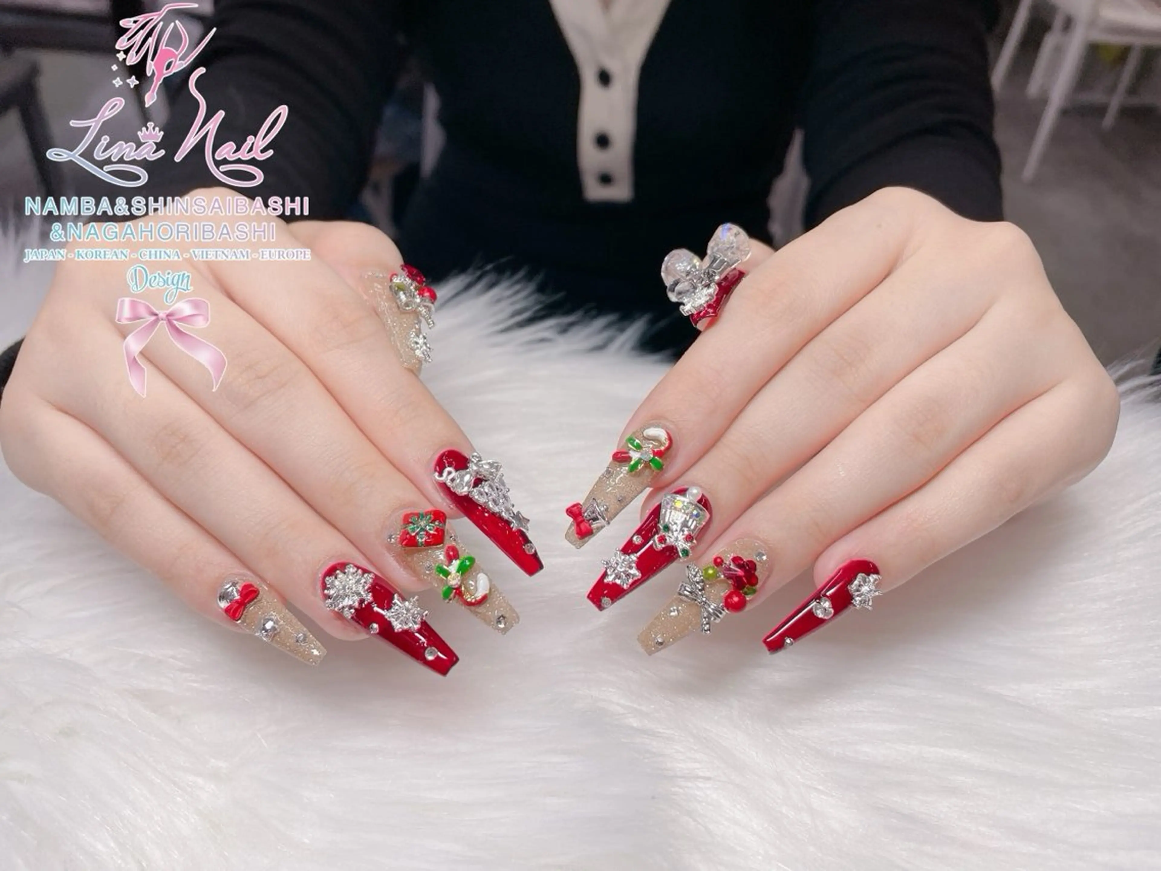 ロング 韓国風ヘア ロング クリスマス ハンドネイル Linanail Nambaのマツエク・マツパデザイン