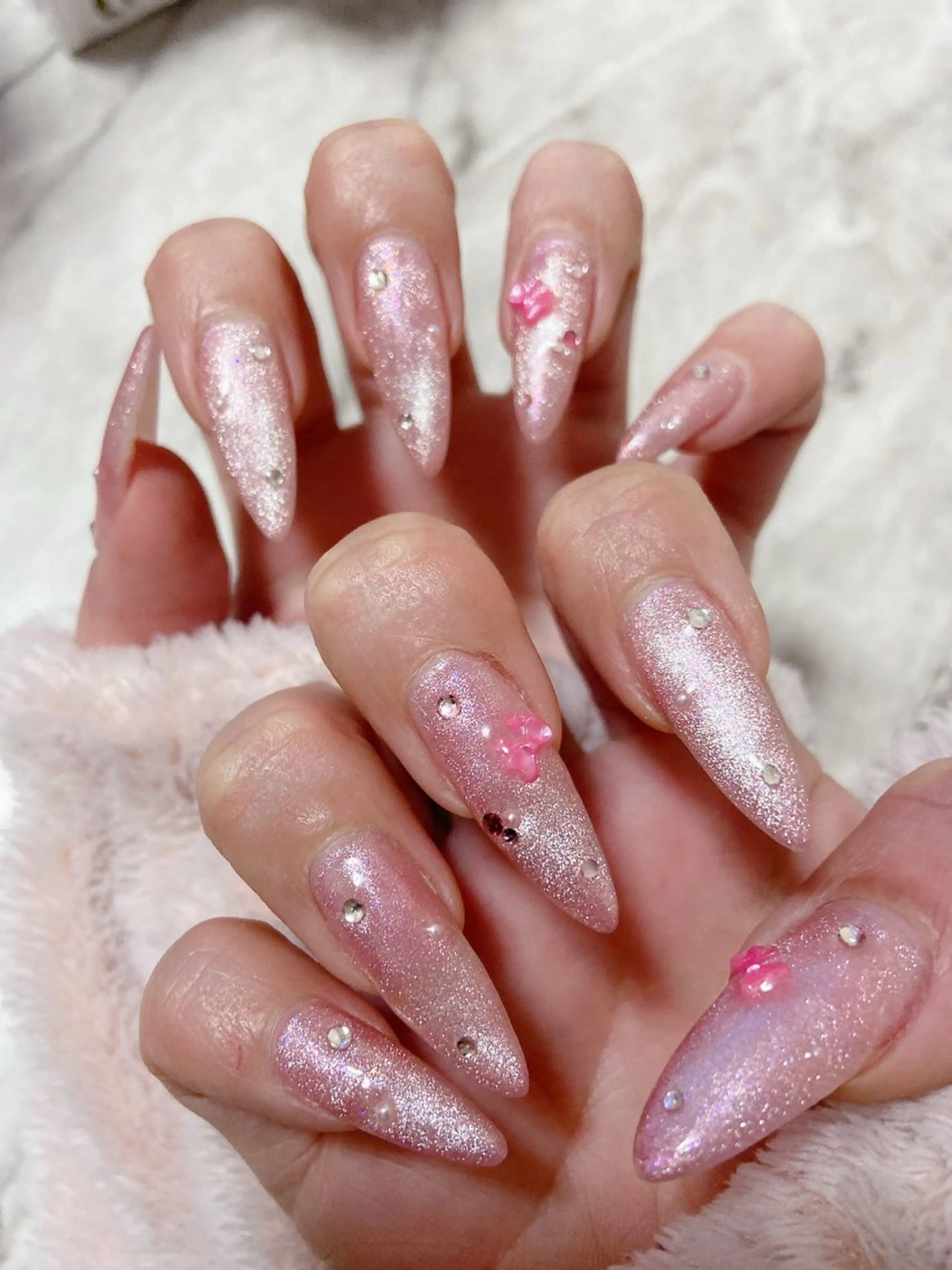 ネイル 長さ出し ジェルネイル マグネットネイル パラジェル リボン ハンドネイル nail salon Berry所属・前田 りかのネイルデザイン