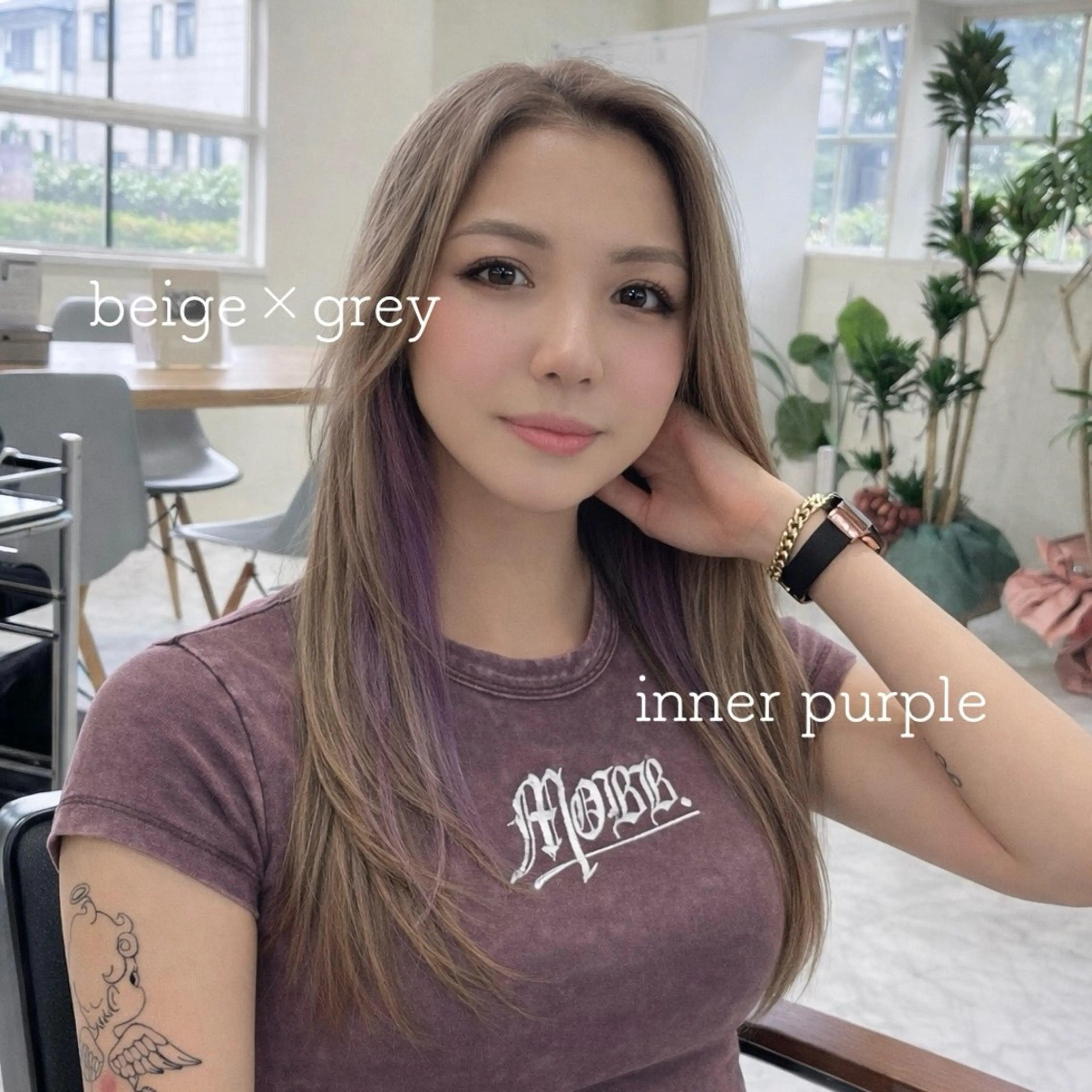 ロング カラー ベージュカラー 似合わせカット yuzu 艶カラー/夙川のヘアスタイル