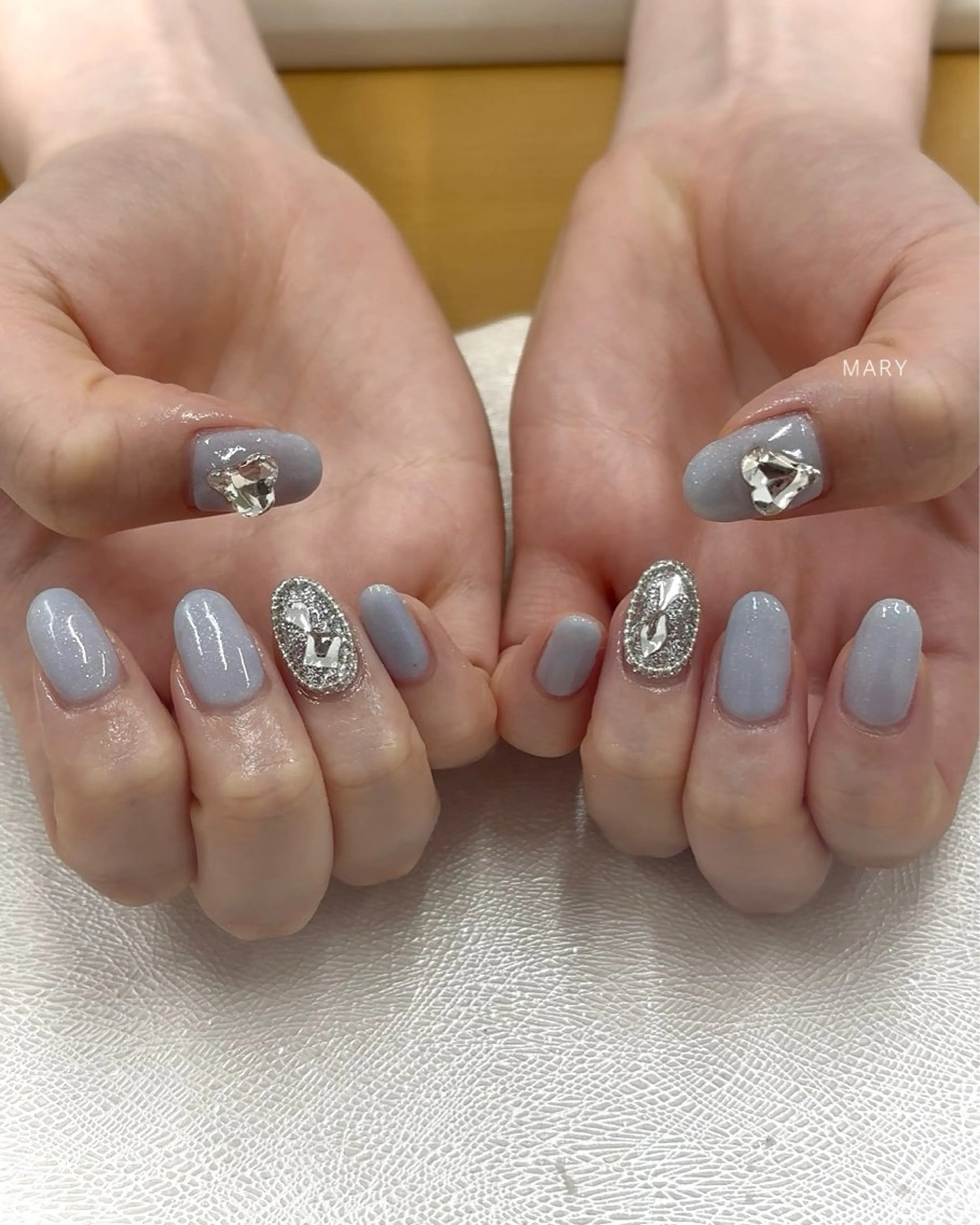 ネイル ハート 水色 ワンカラーネイル ハンドネイル Mary nail所属・Mary nail .narumiのネイルデザイン