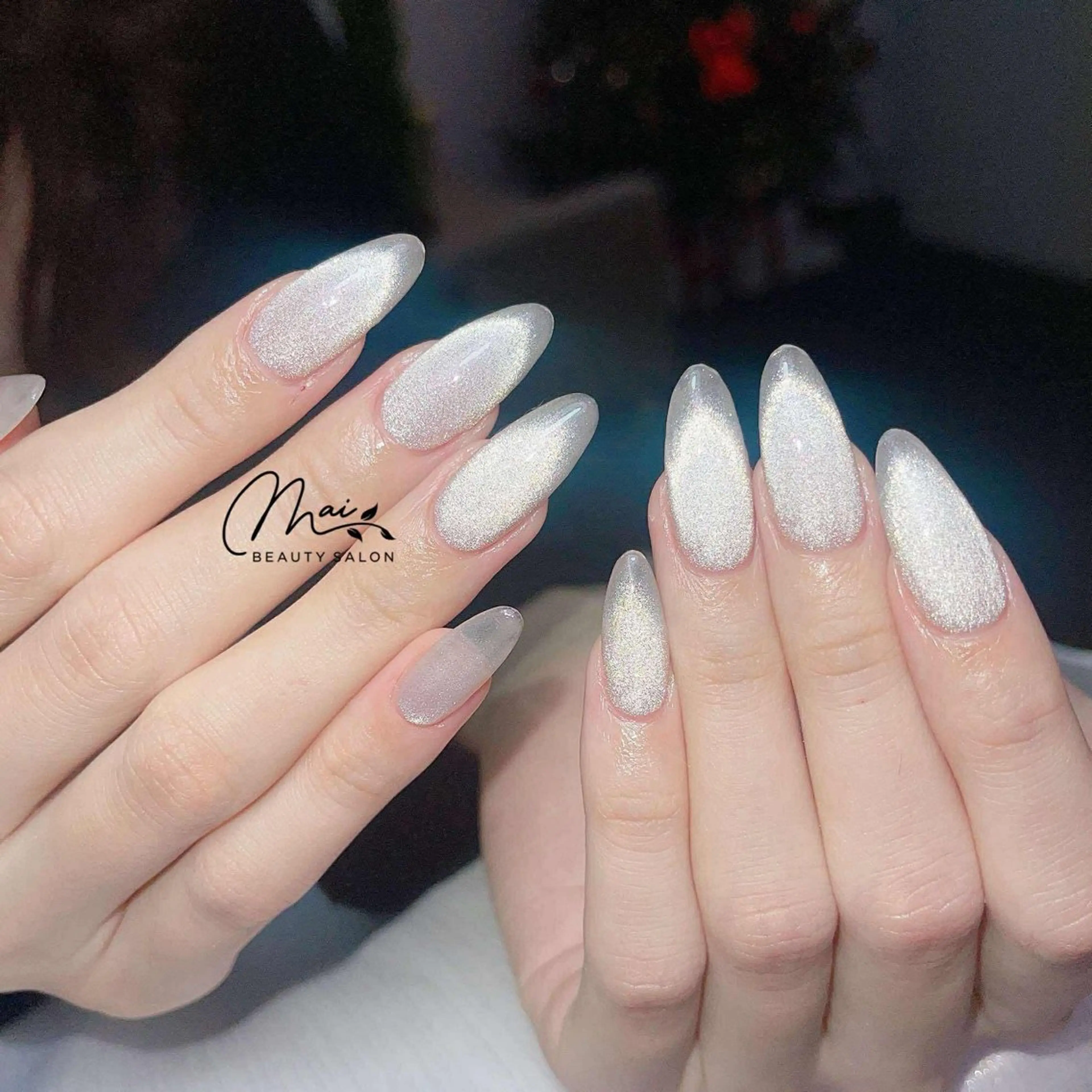 ネイル オーロラネイル クリアネイル 長さ出し フラッシュネイル フレンチネイル ハンドネイル MaiBeauty HaNaのネイルデザイン