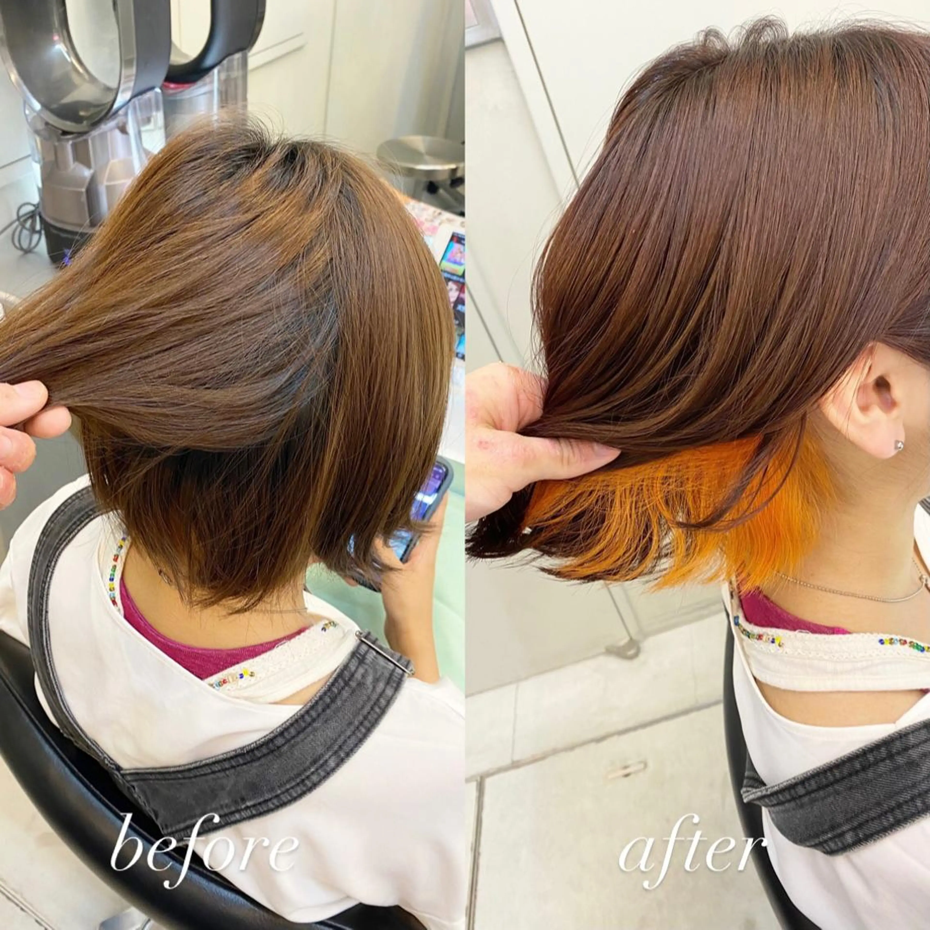 ショート カラー インナーカラー オレンジ ヘアカラー トリートメント 艶髪と透明感を ‼️/若林のヘアスタイル