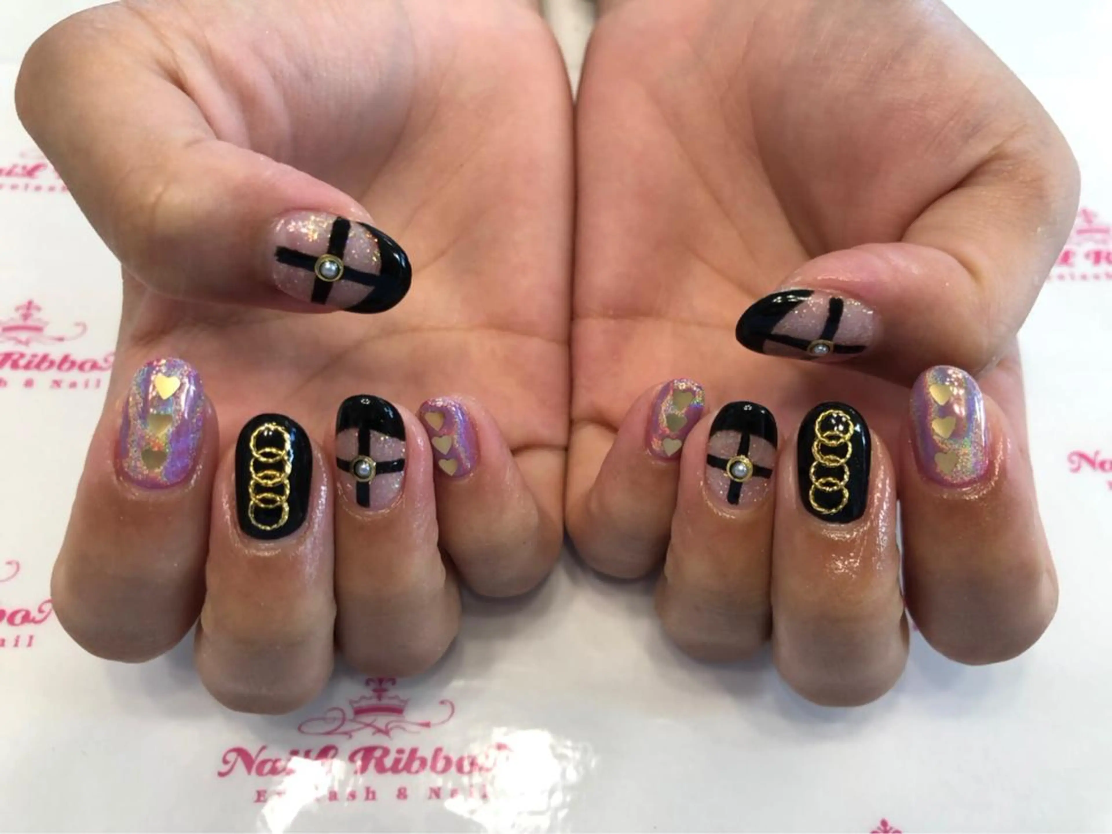 ネイル 春ネイル ネイルリボン 受付スタッフのネイルデザイン