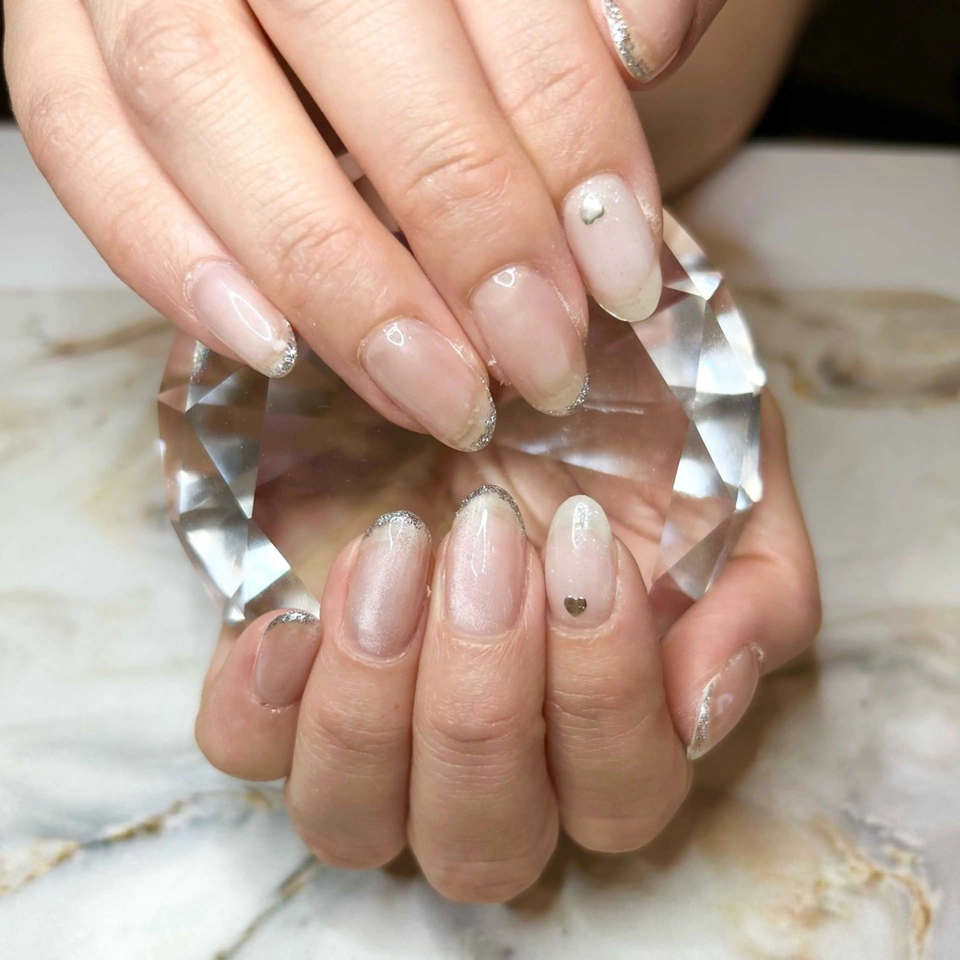 ネイル フレンチネイル ハート マグネットネイル オフィスネイル シルバー Nail Stellaのネイルデザイン