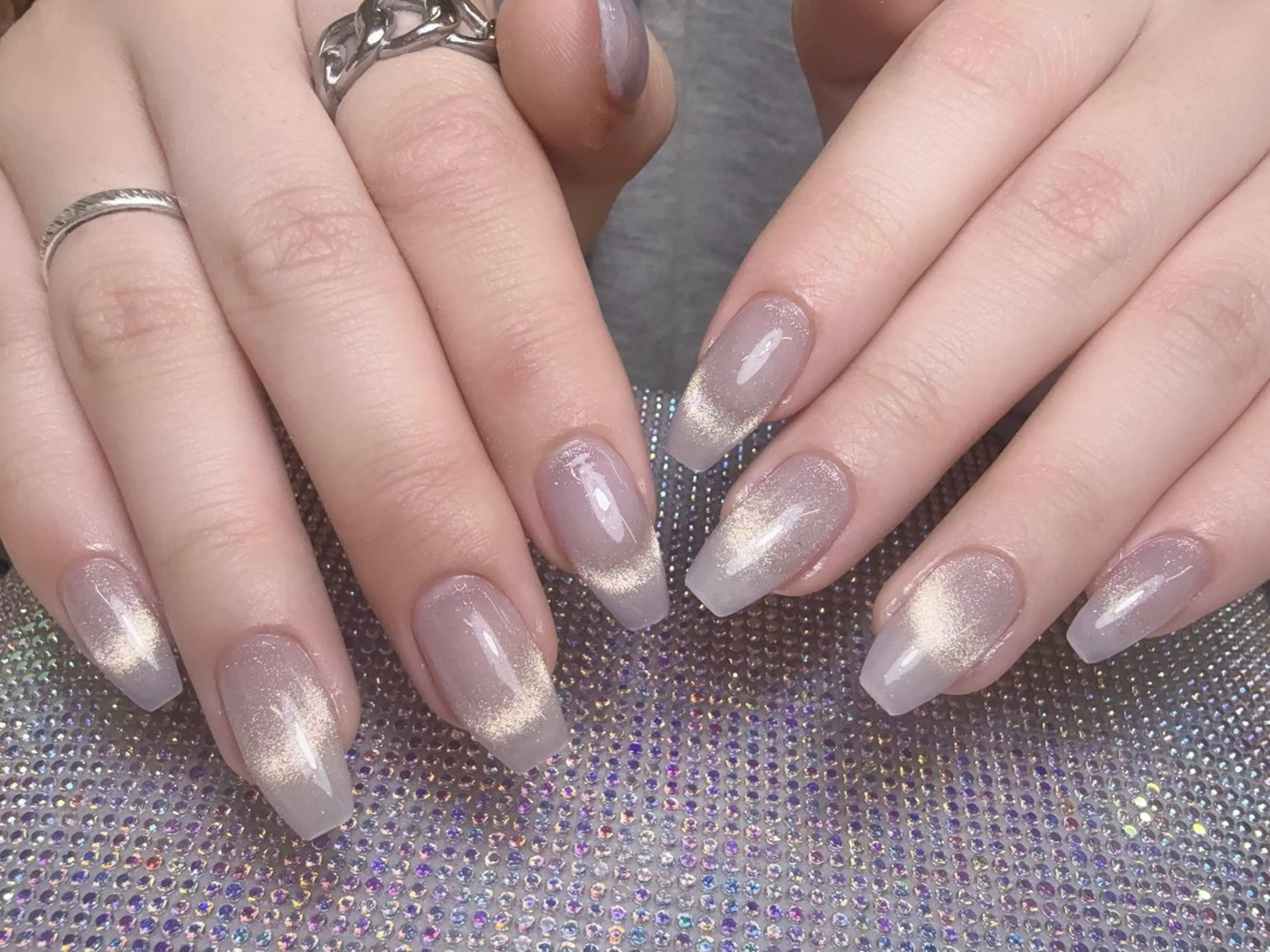 ネイル オーロラネイル チークネイル 長さ出し フットネイル フレンチネイル ハンドネイル Yu  Ki ネイルのネイルデザイン