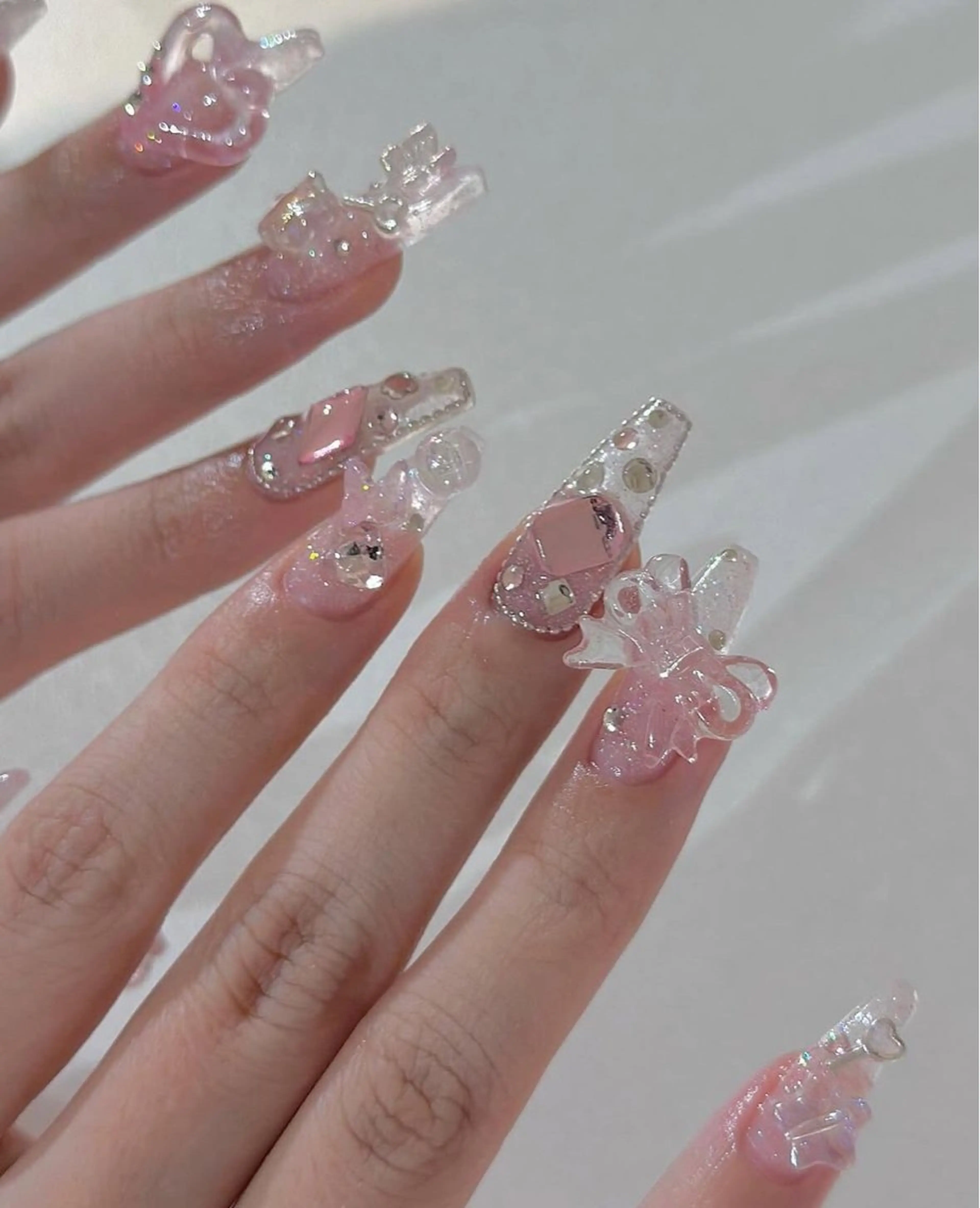 ネイル オーロラネイル ボルドー ブラウン 氷ネイル・うるうるネイル キラキラネイル ハンドネイル Sora  Nail 長さ出し専門店のネイルデザイン