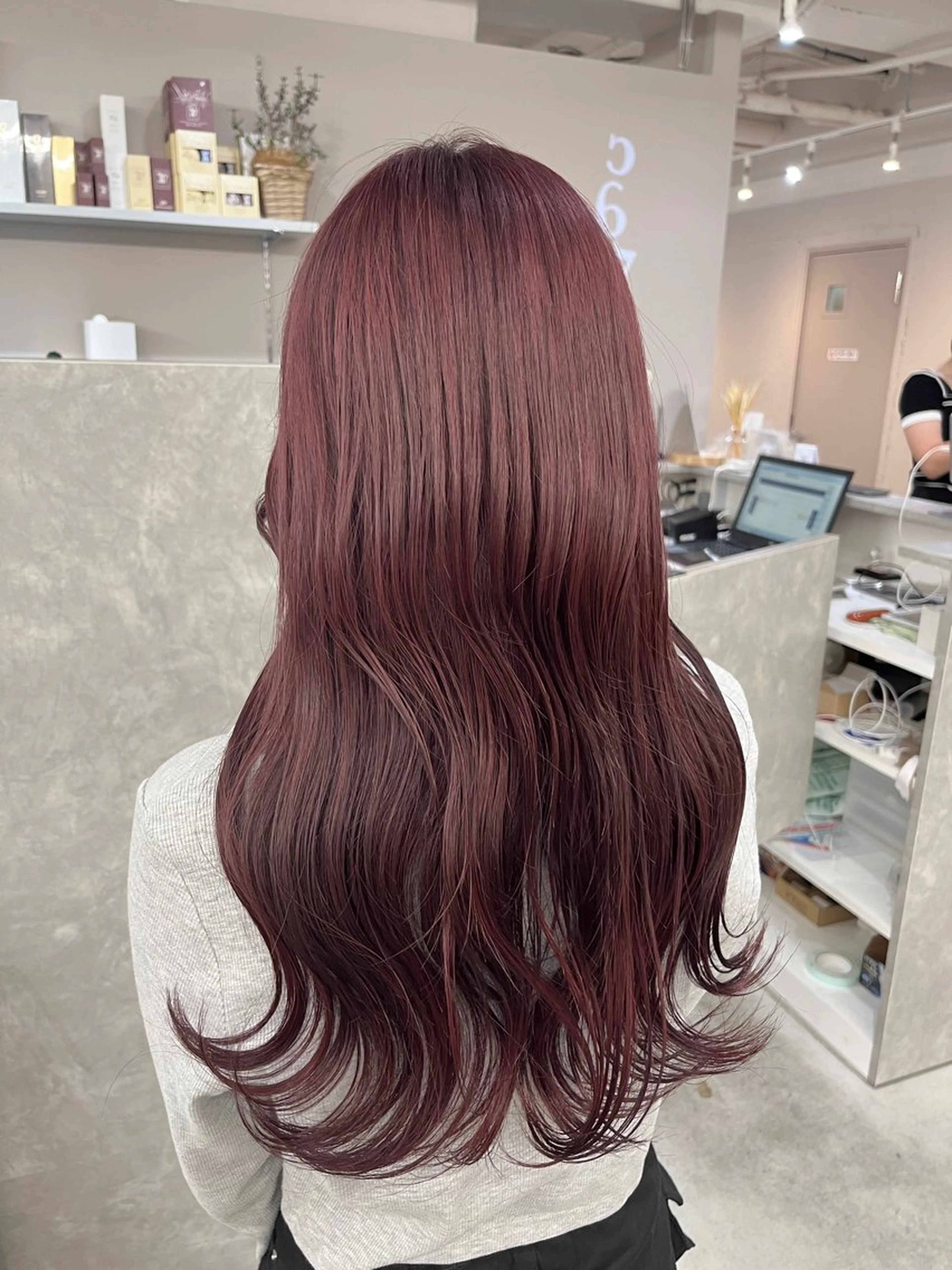 ロング カラー ボルドーカラー グレージュ/透け感 カラー/透明感カラーのヘアスタイル