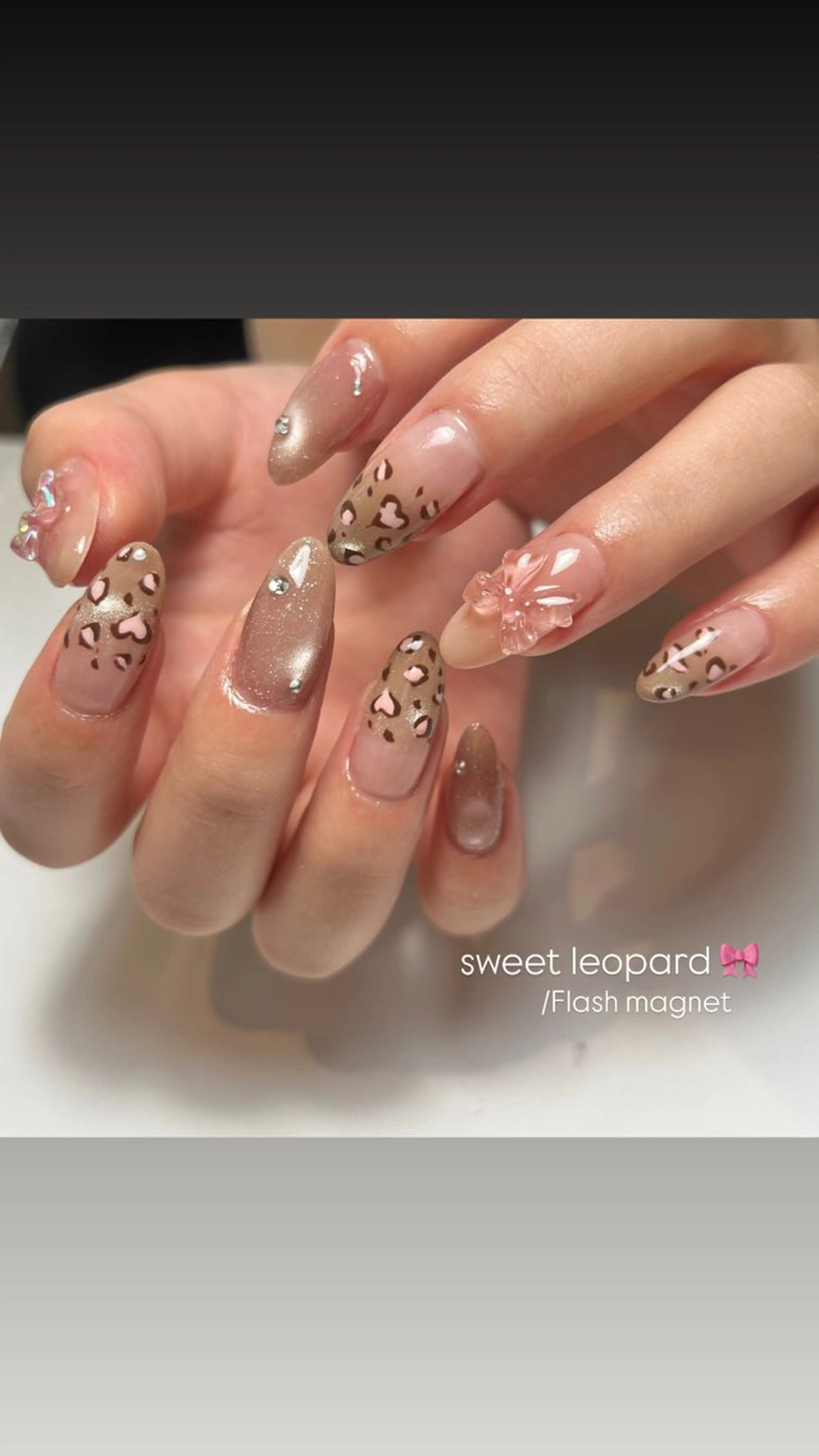 ネイル ブラウン チークネイル クリアネイル ピンク リボン ハンドネイル ballie／小野原 なつみのネイルデザイン