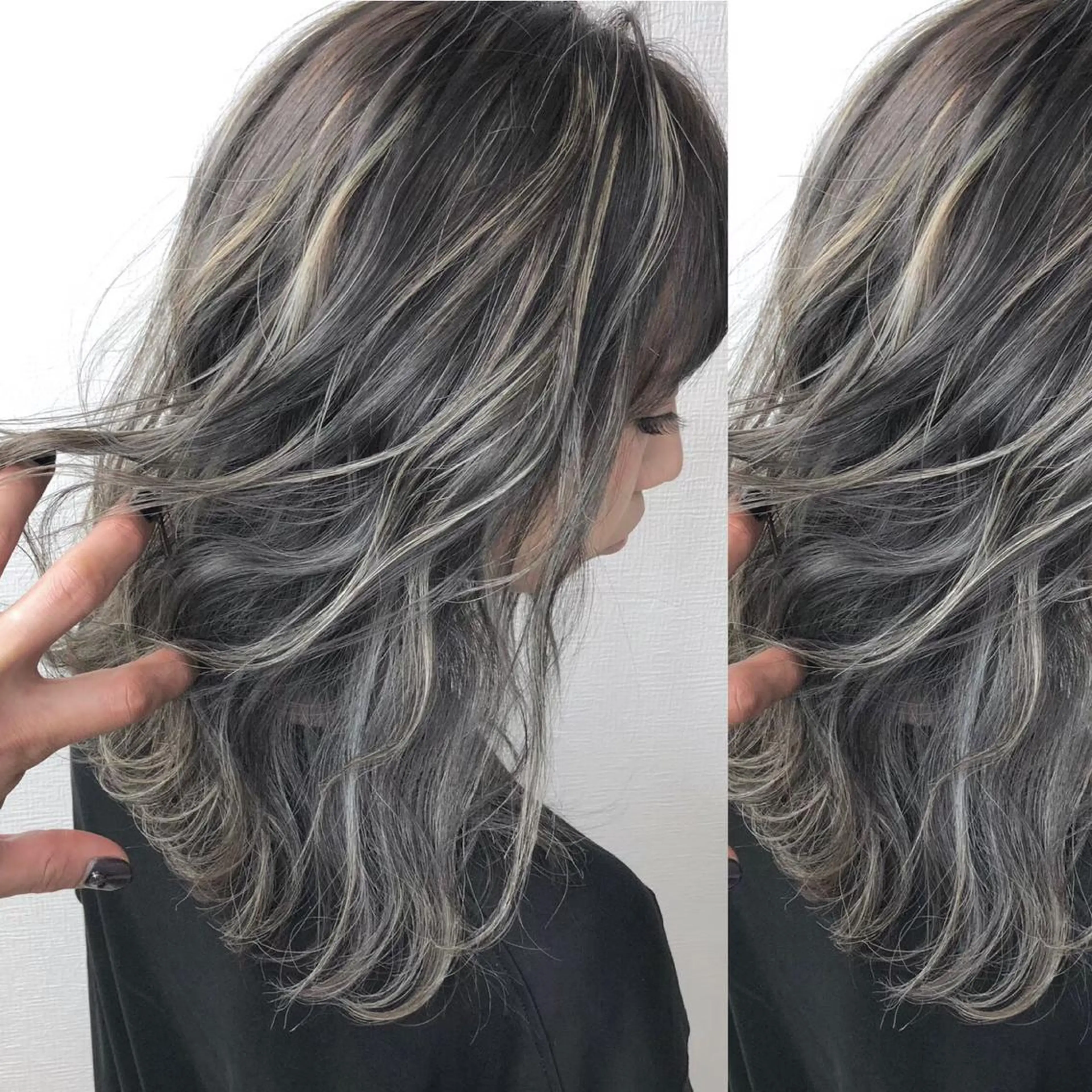 ミディアム カラー JuNブリーチに 縮毛矯正するプロのヘアスタイル