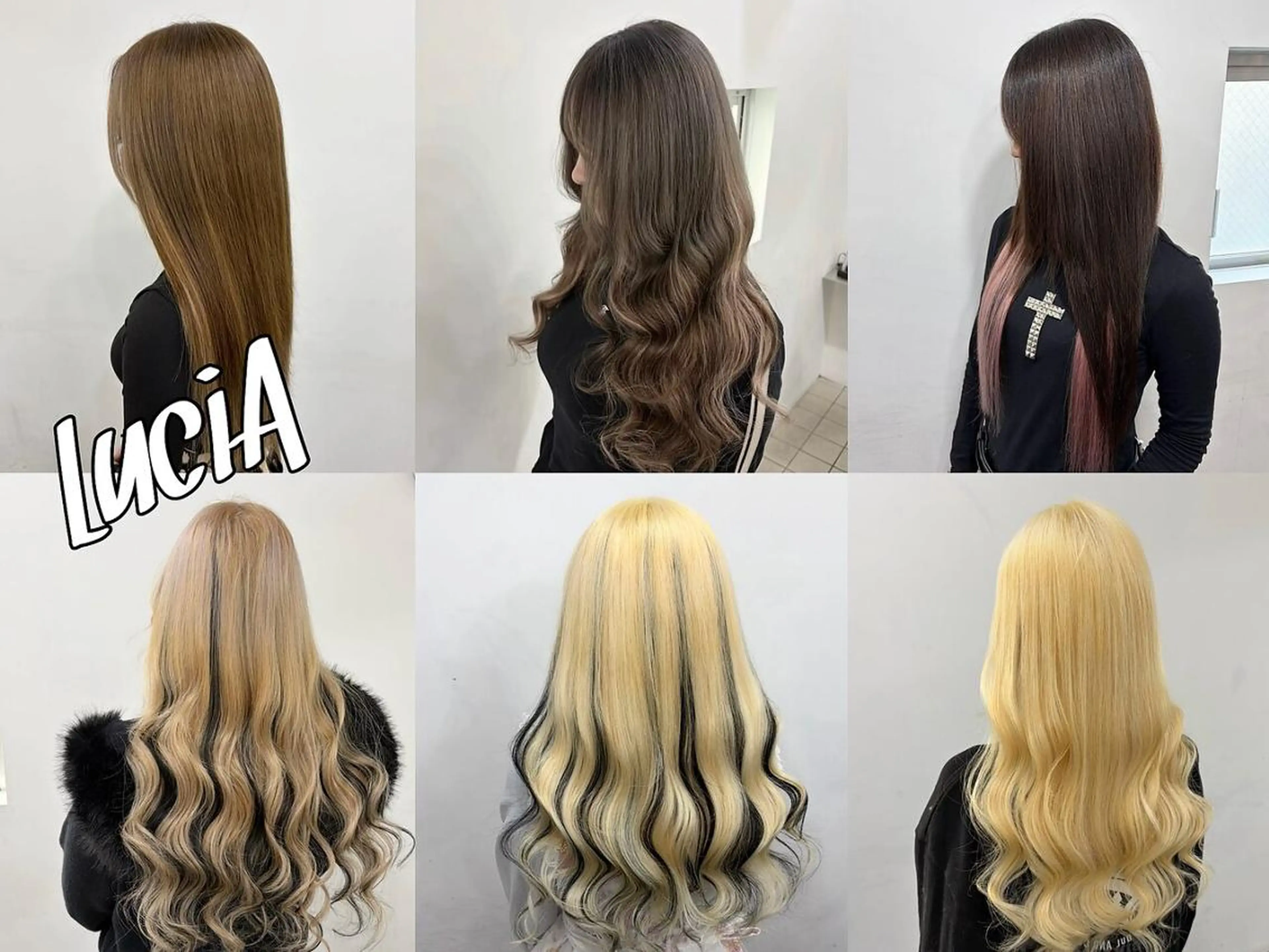 カラー ヘアアレンジ ロング シールエクステ 黒髪 ブリーチ デザインカラー ダブルカラー LuciAエクステ カラー3000セラのヘアスタイル