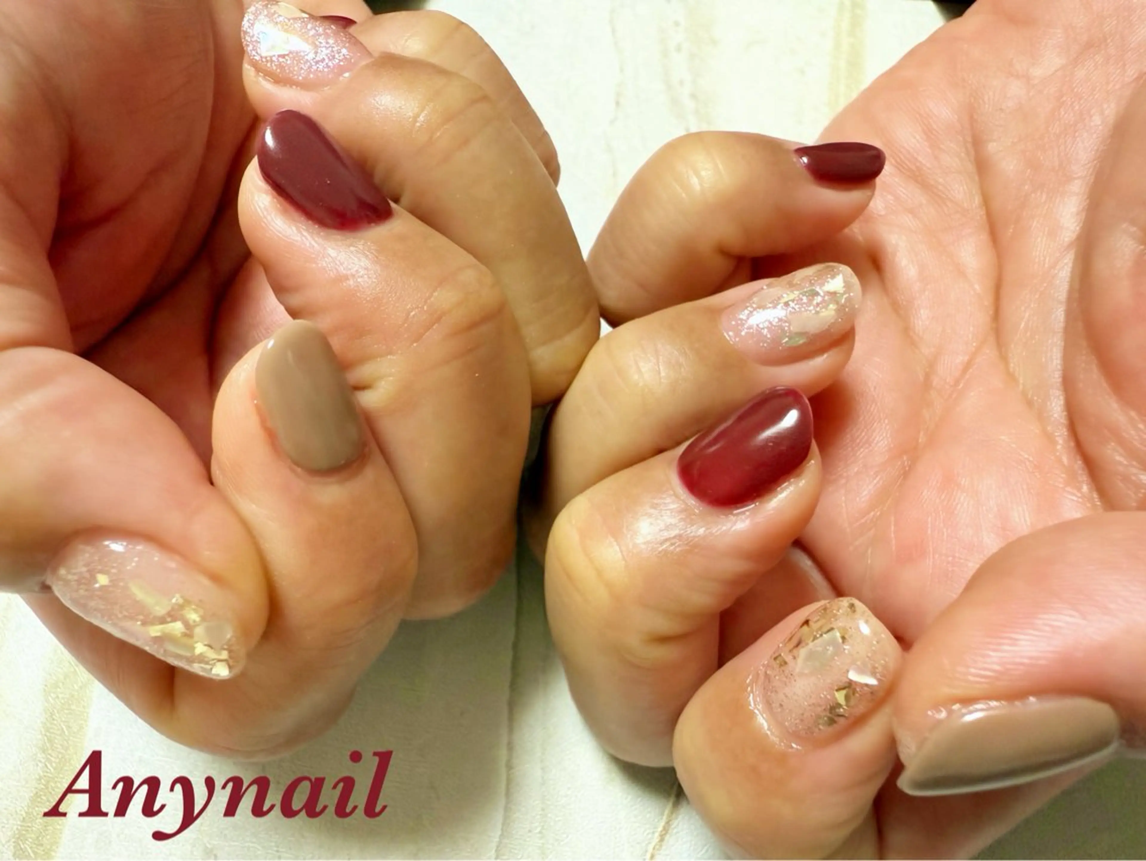 ネイル アートネイル ブルー ボルドー 冬ネイル 岩澤 恵子のネイルデザイン