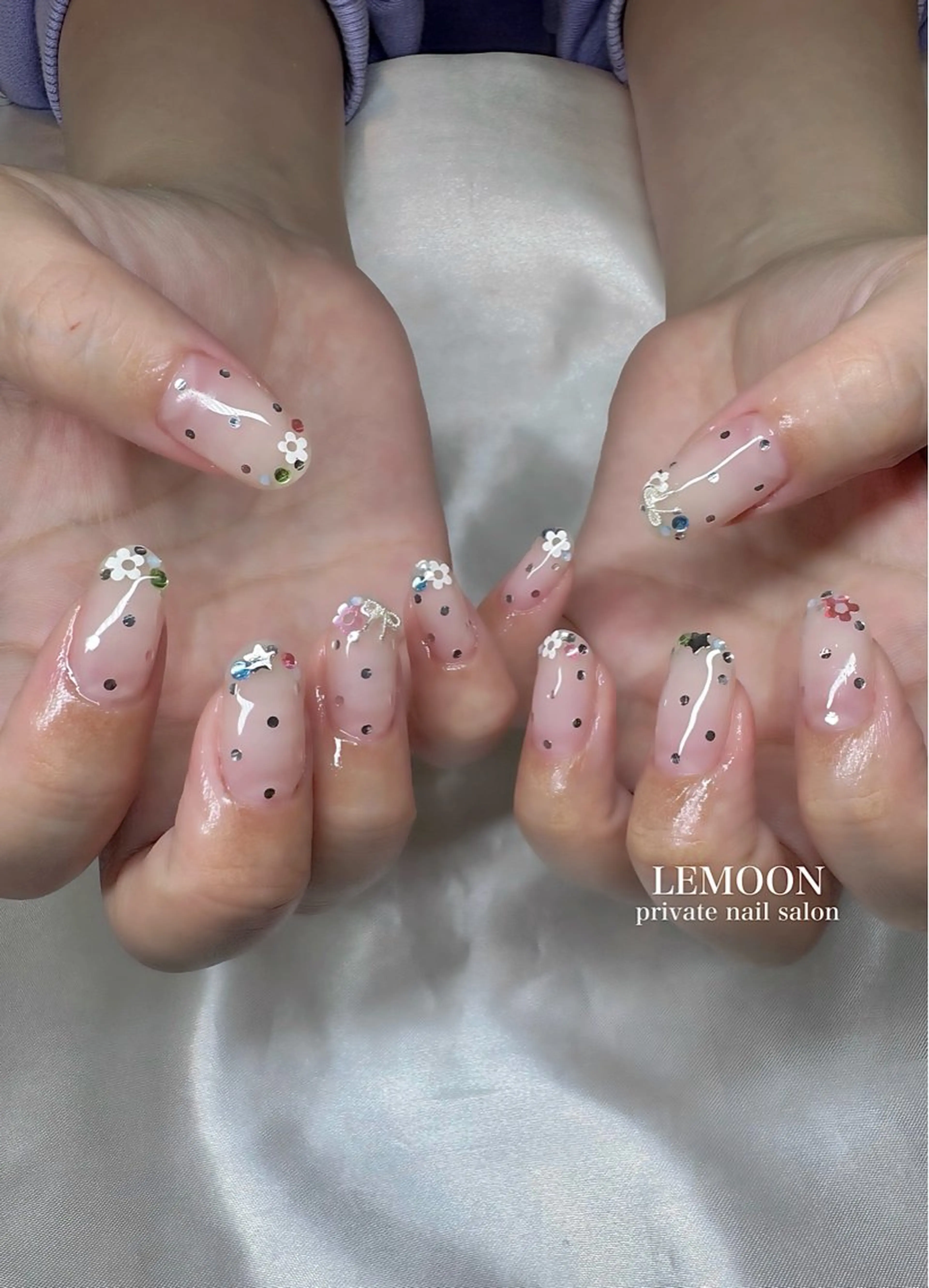 ネイル ドット フレンチネイル キラキラネイル シンプルネイル ハンドネイル nail salon LEMOONのネイルデザイン