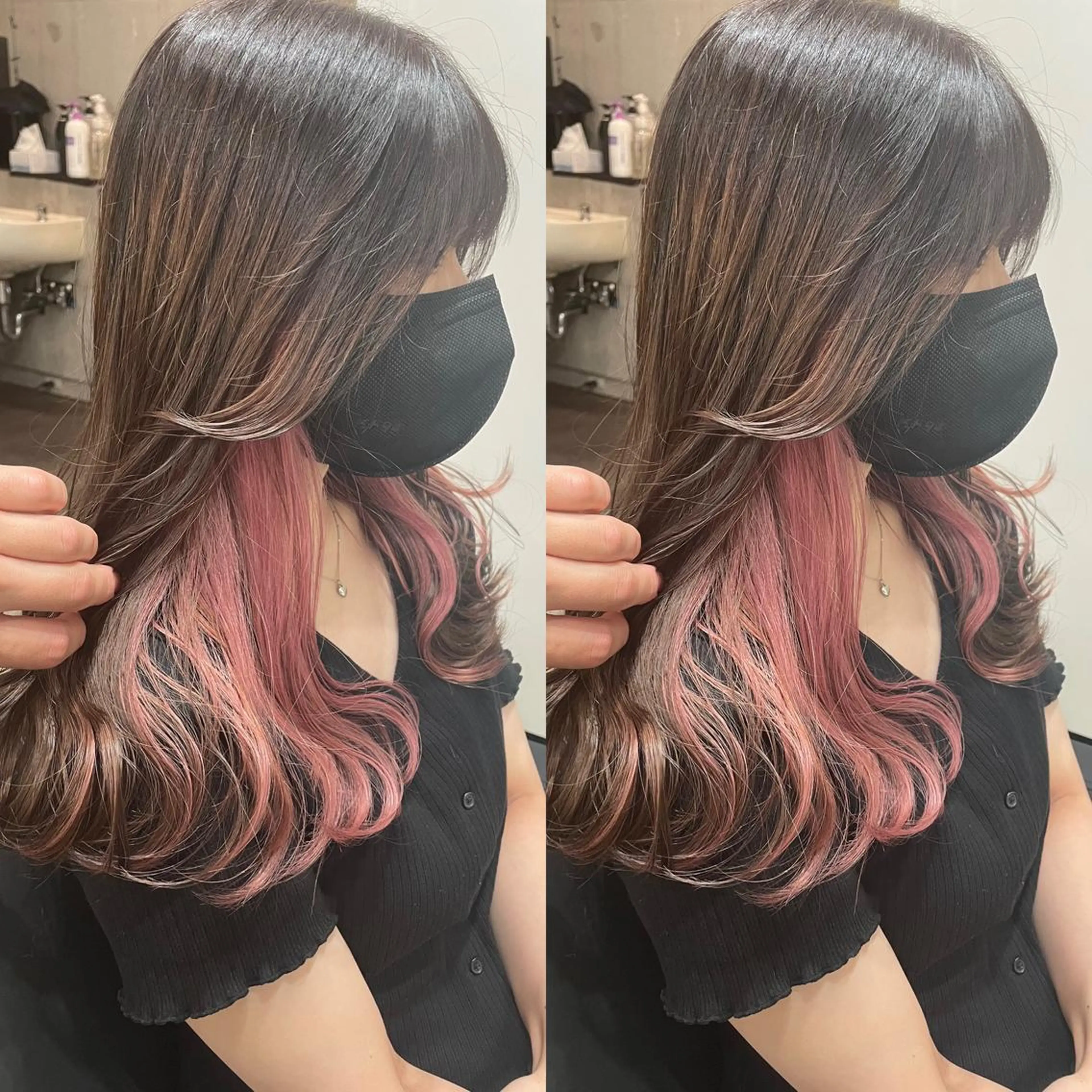 セミロング セミロングパーマ ミストバング ボブ ハイライト 髪質改善 カット ヘアカラー トリートメント 韓国風レイヤー ハイトーンRYOTAのヘアスタイル