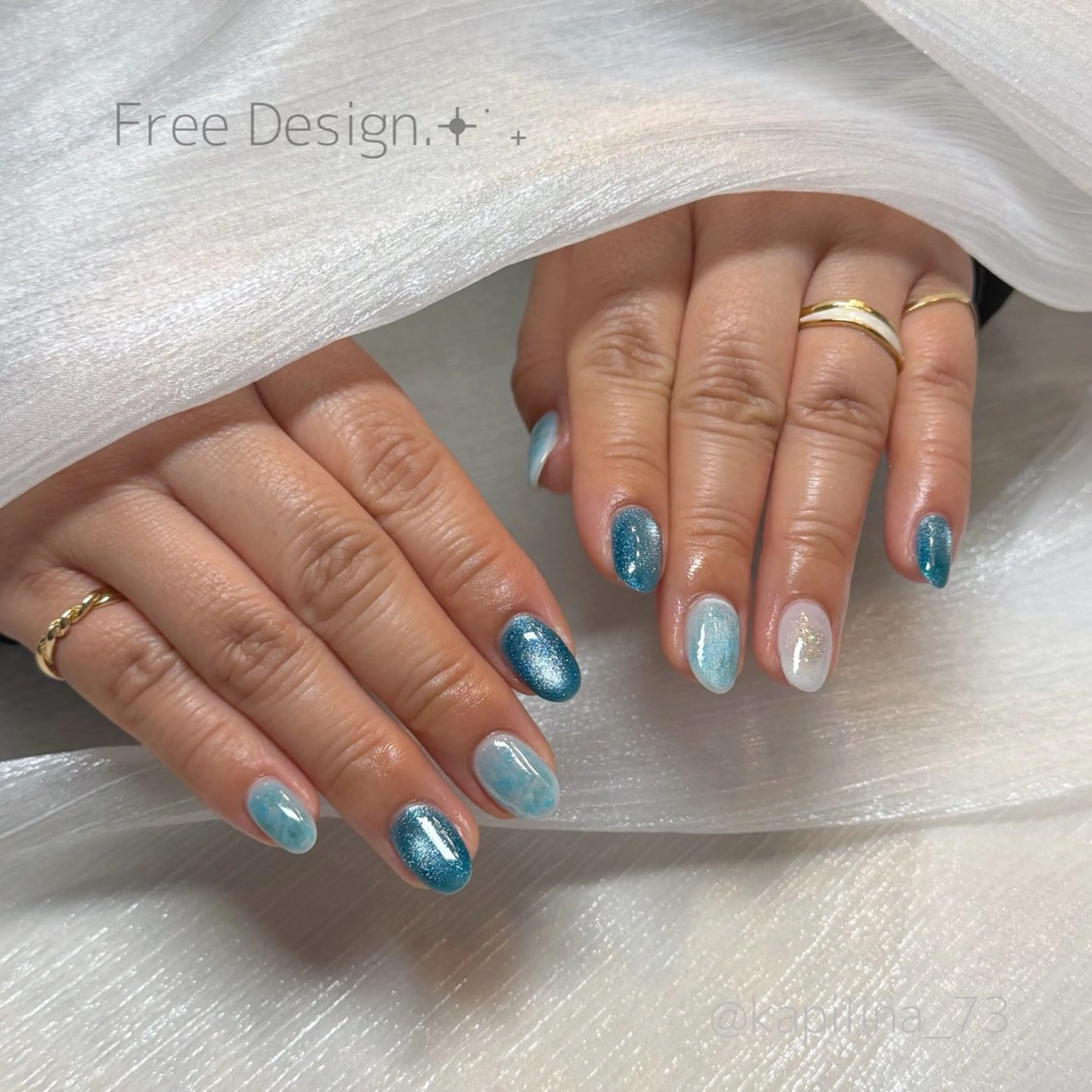 ネイル ブルー ハンドネイル Kapilina🌺 MOMOのネイルデザイン