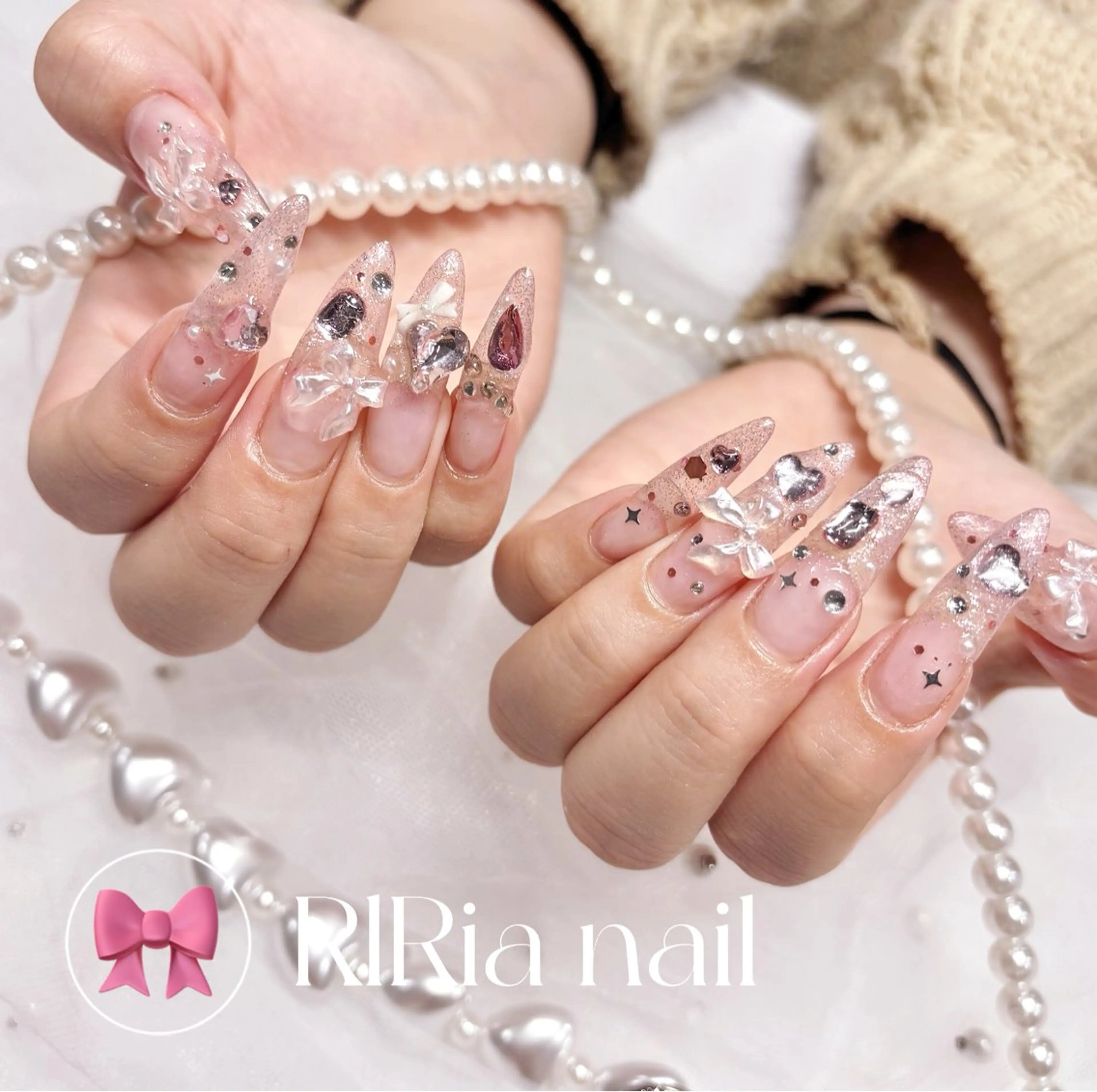 ネイル ハート ピンク リボン ハンドネイル 🎀RIRia nail🎀のネイルデザイン