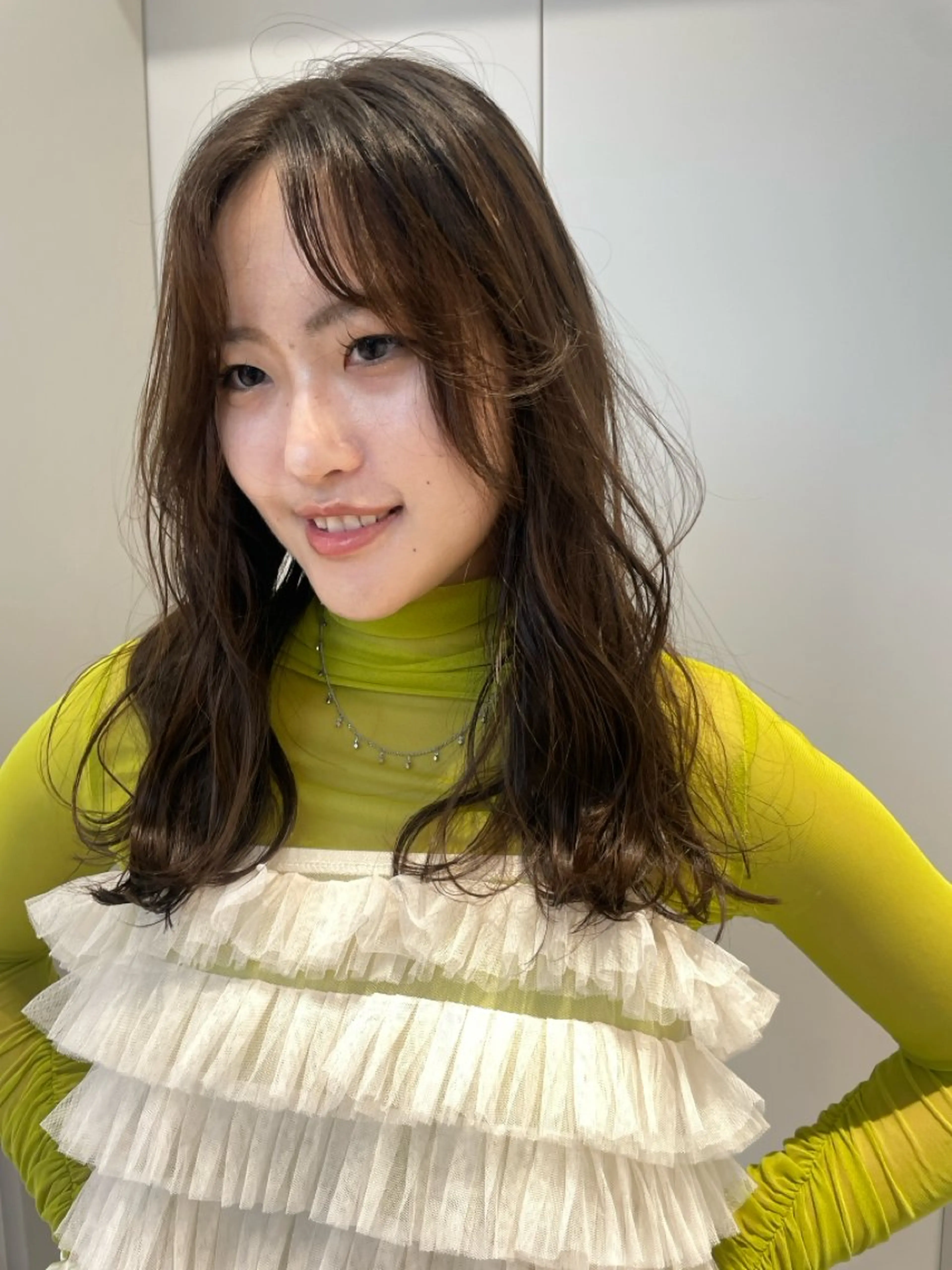 セミロング カラー カット ヘアカラー 抜け感ボブ×パーマ ｜kazaneのヘアスタイル