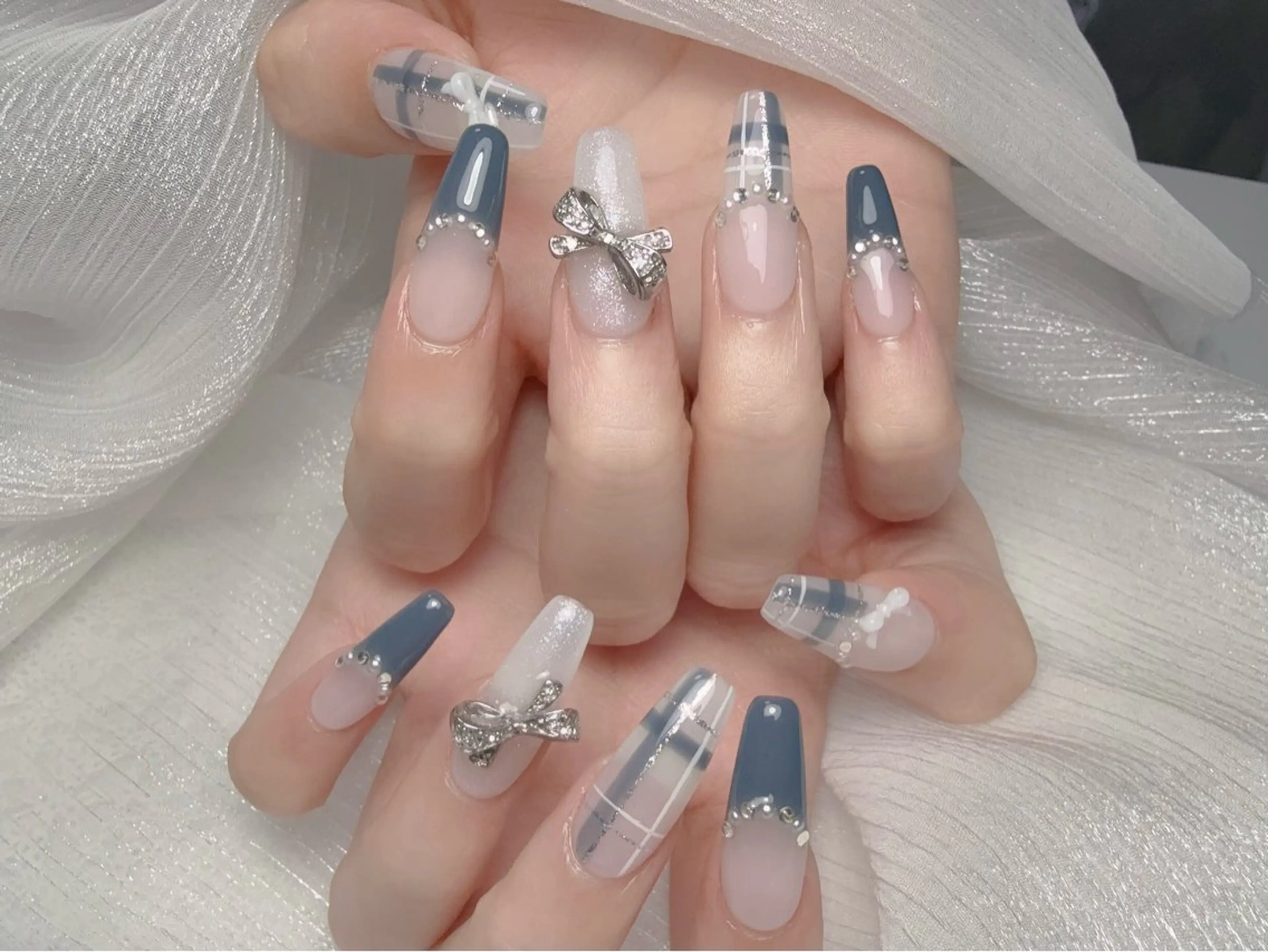 ネイル 長さ出し フレンチネイル 韓国ネイル レース マグネットネイル yuna ユナのネイルデザイン