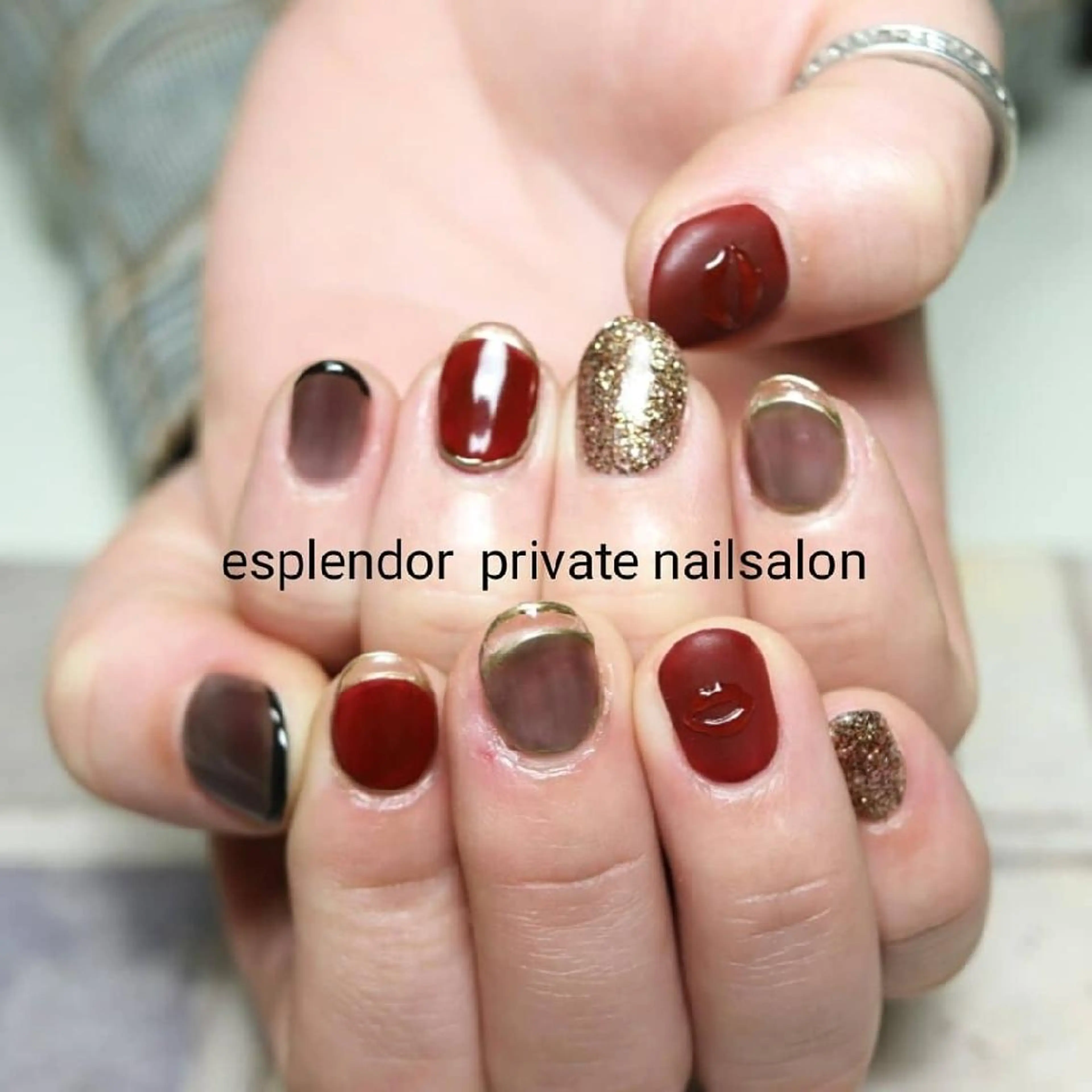 ネイル ボルドー クリアネイル 長さ出し フレンチネイル esplendor  小野寺のネイルデザイン