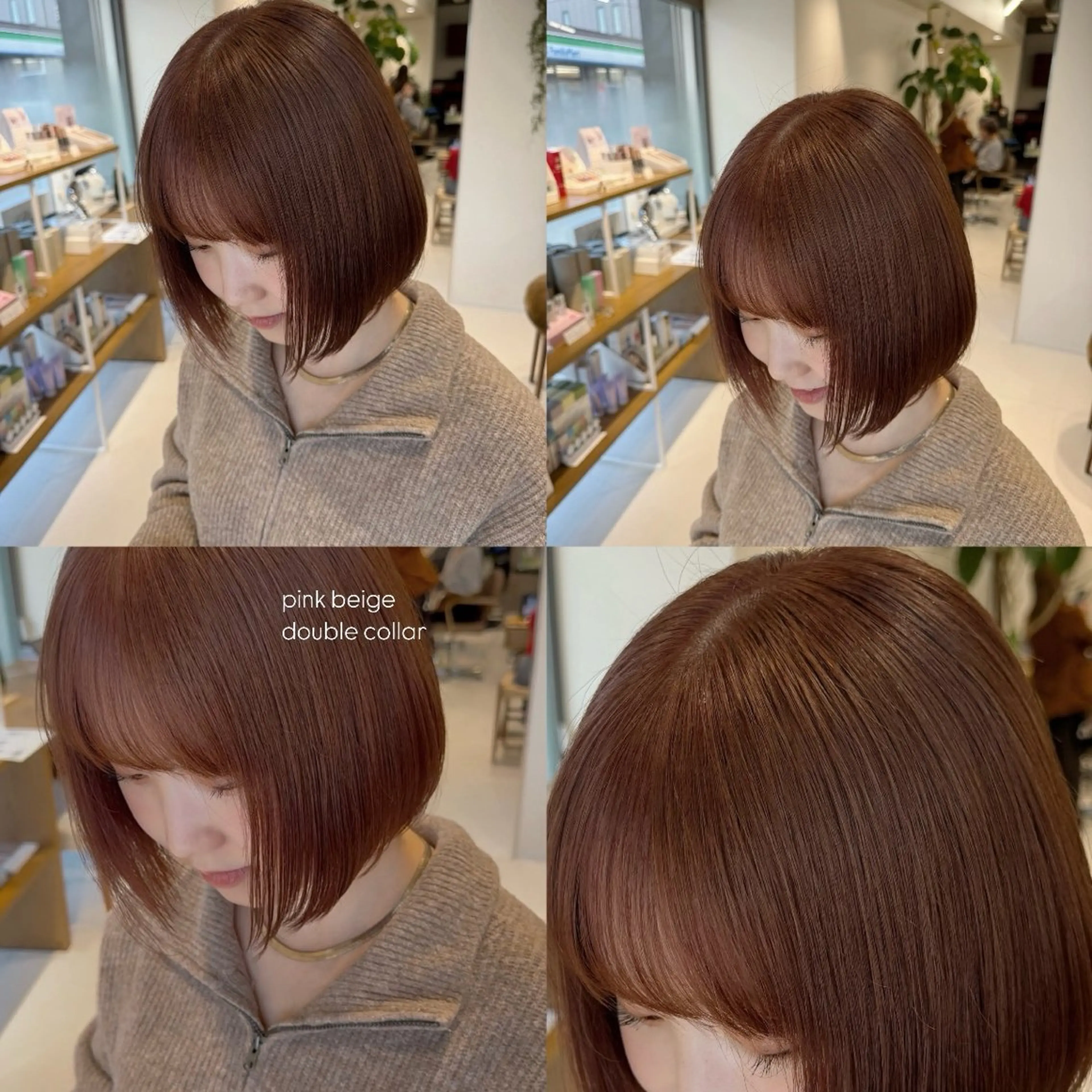 ショート カラー ベージュカラー ピンクカラー ピンクベージュ 暖色カラー /ヘアアレンジ/花鈴のヘアスタイル