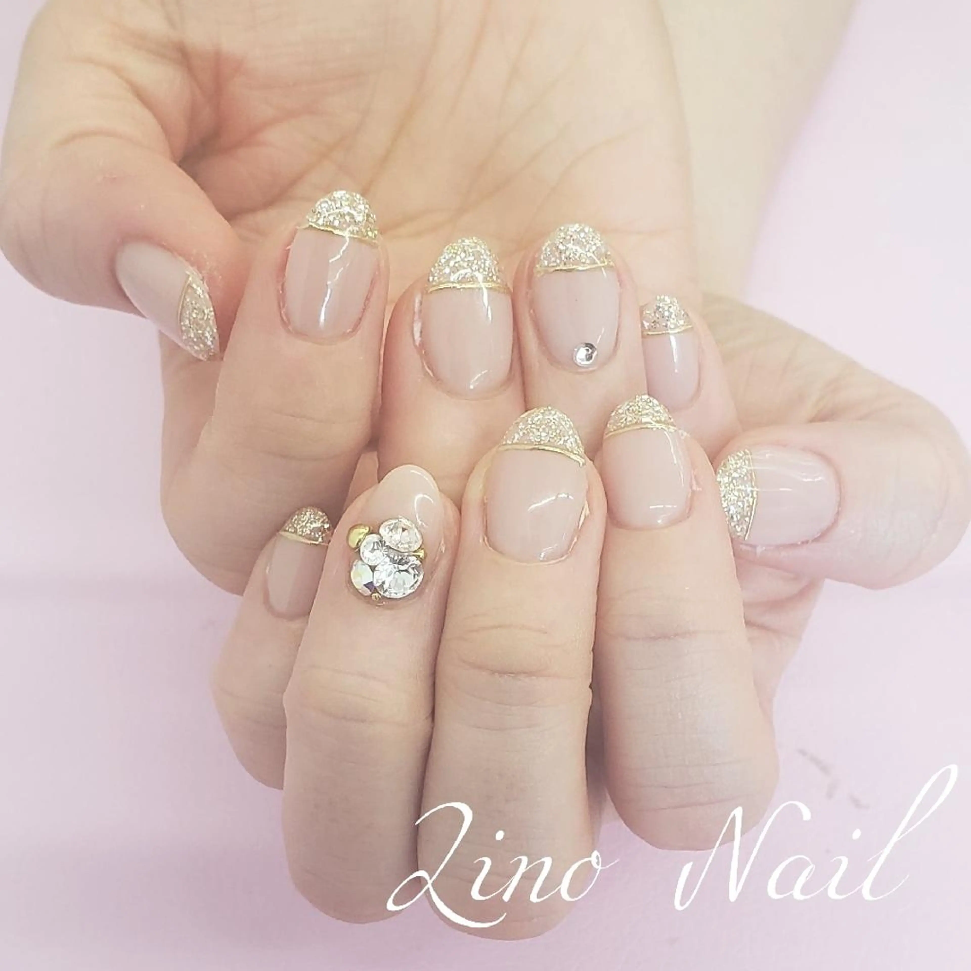 ネイル カジュアル ジェルネイル キラキラネイル ラメ(グリッター) ミラーネイル ハンドネイル Lino Nailのネイルデザイン