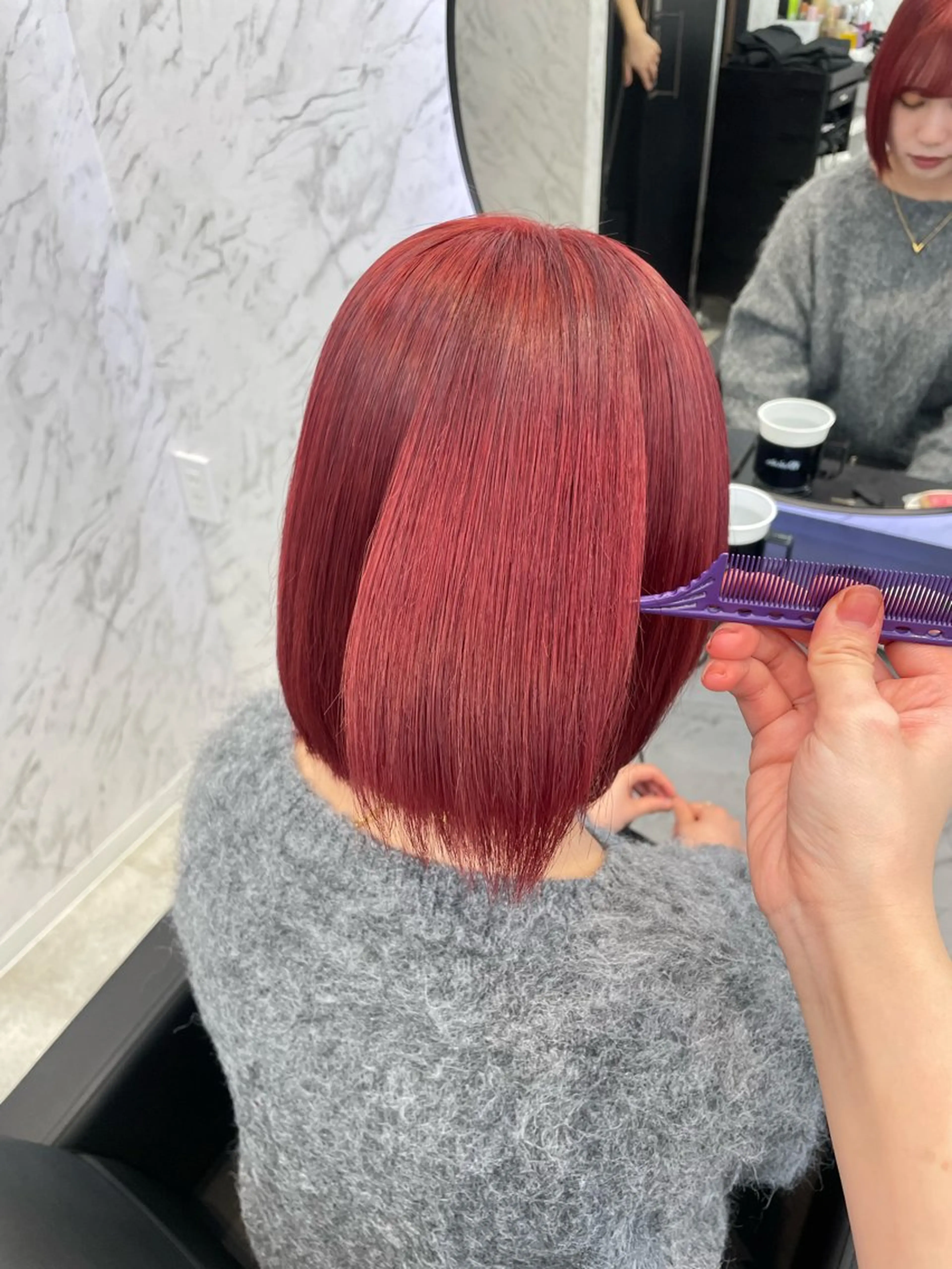 ショート カラー レッドカラー ヘアカラー 韓国ヘア🎀 /♡𝓝𝓸𝓪♡のヘアスタイル