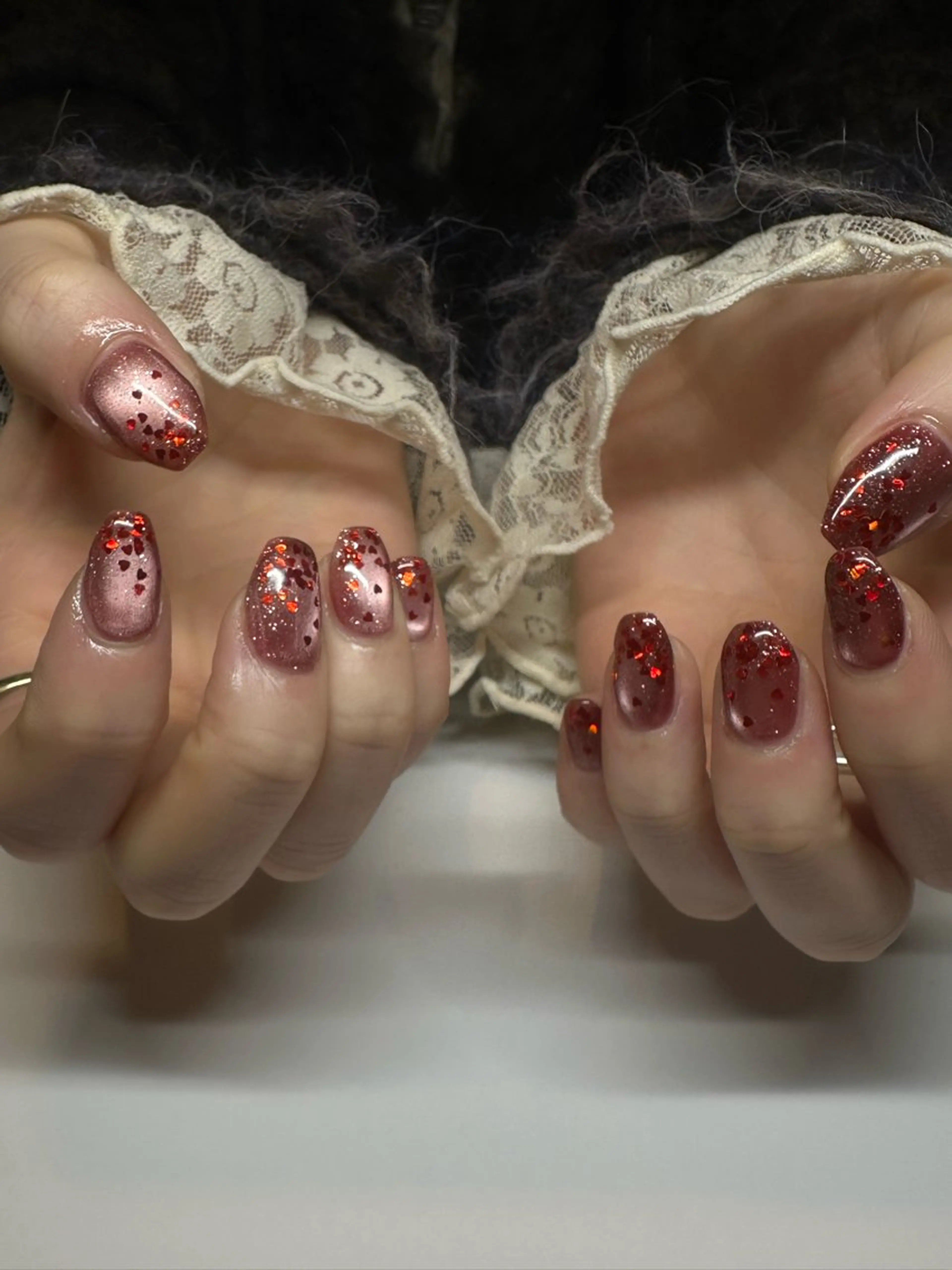 ネイル フラッシュネイル ガーリー ハート ホログラムネイル ピンク 津田 結衣のエステ・リラクイメージ