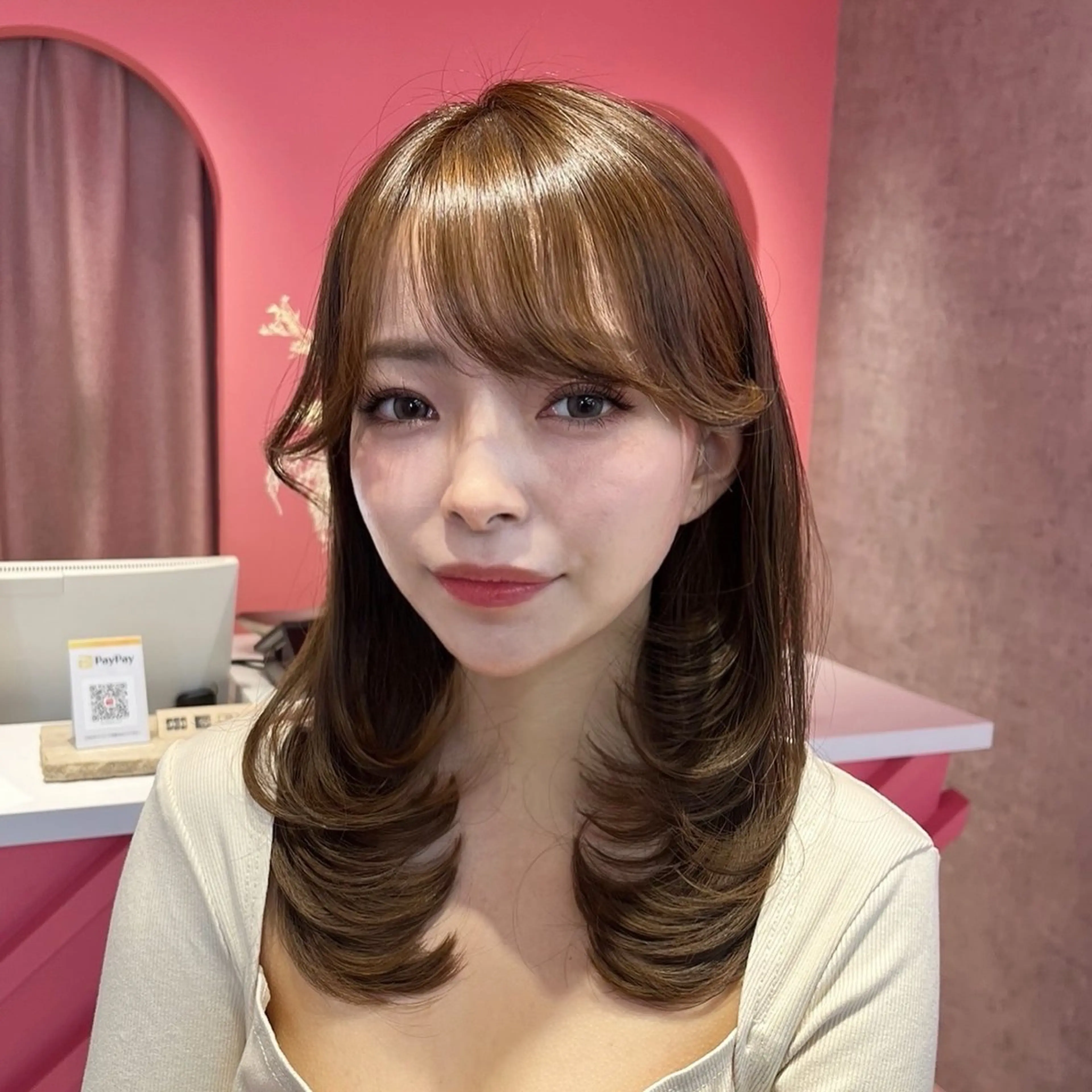 ミディアム カラー カット トリートメント 山崎/ボブ縮毛矯正 レイヤー髪質改善のヘアスタイル