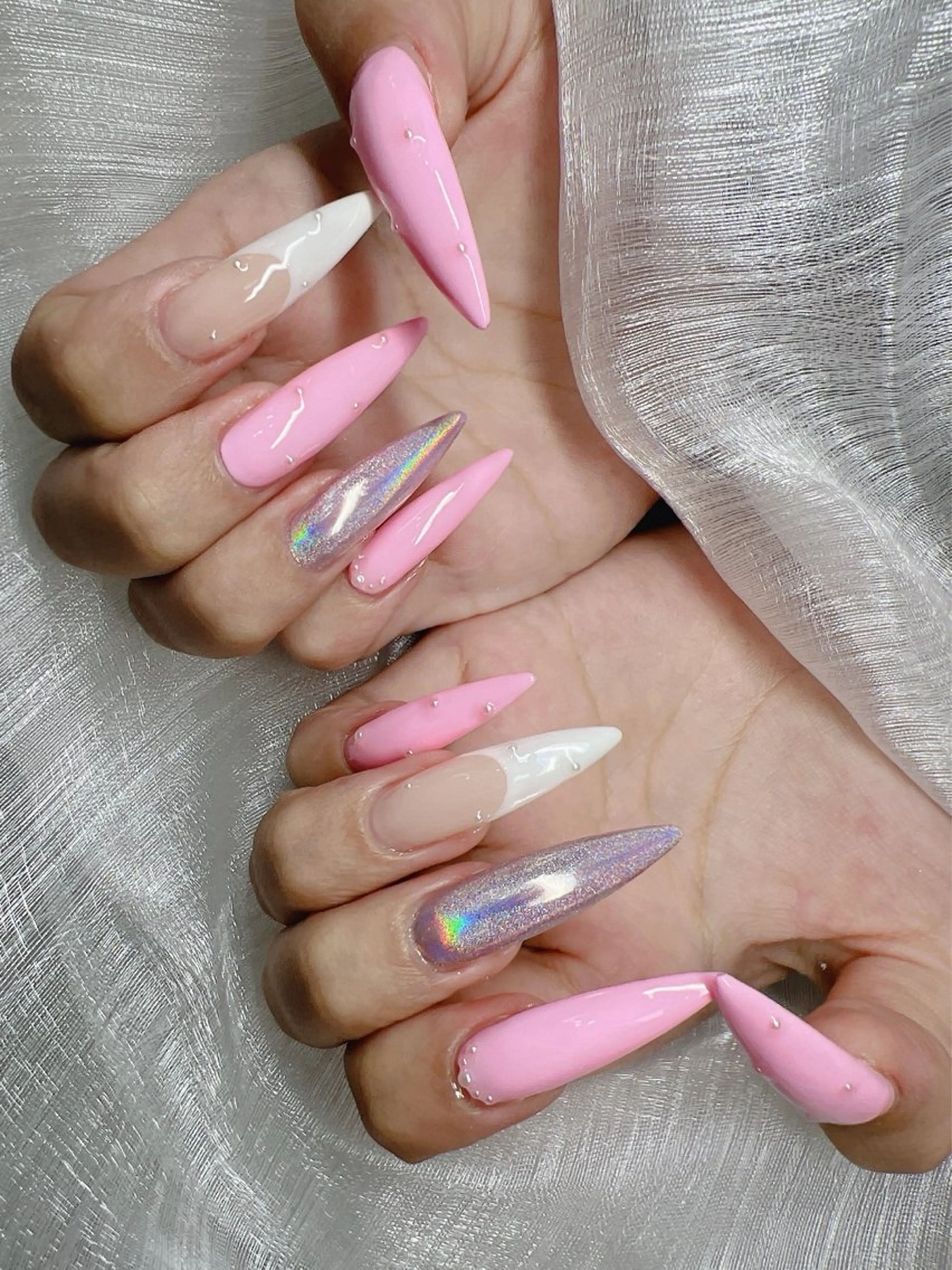 ネイル 長さ出し グラデーション 卒業式 キラキラネイル マグネットネイル ハンドネイル Lee Nails チップ長さだし専門店のネイルデザイン