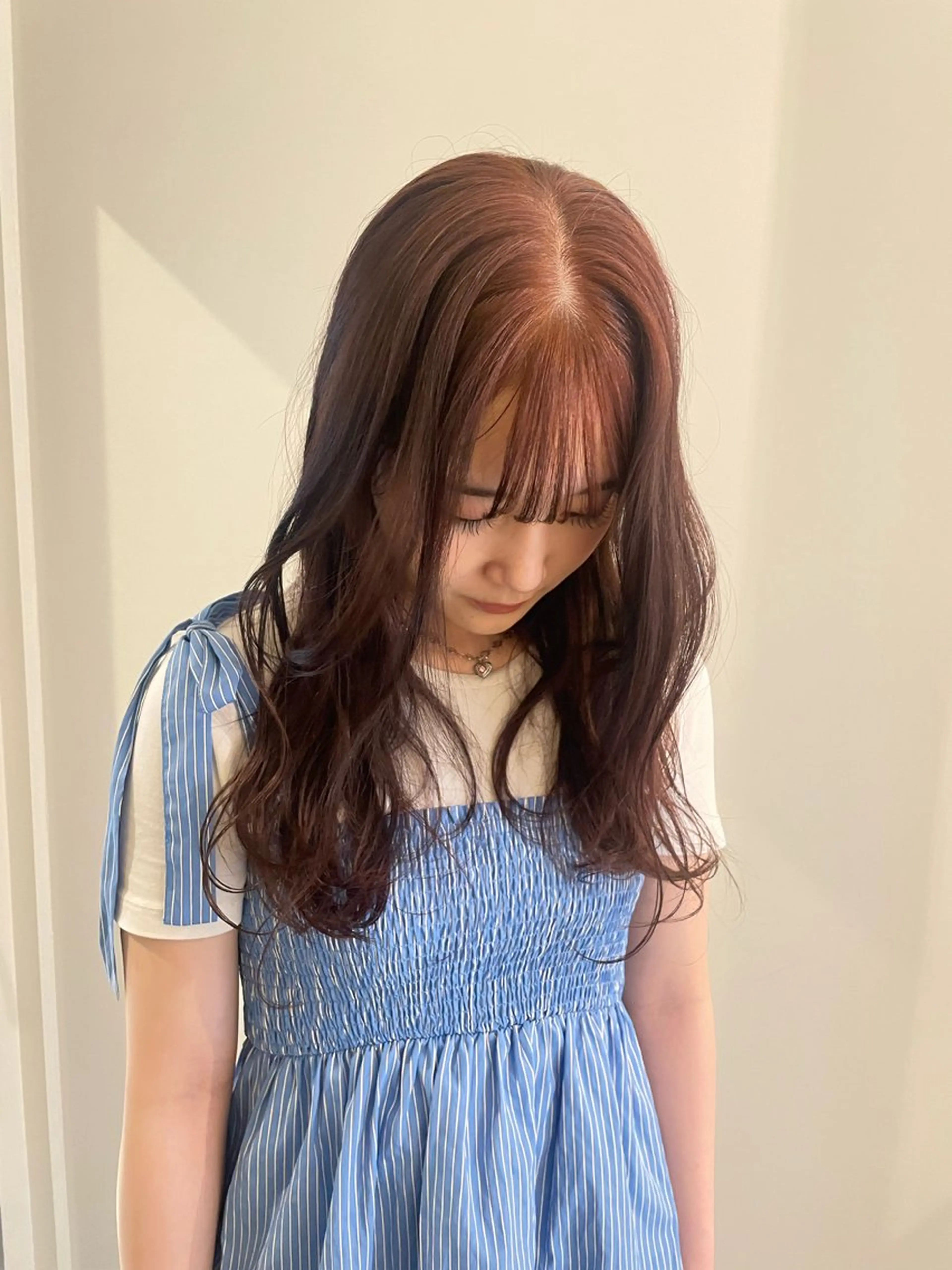 ロング カラー ブリーチ ダブルカラー ブリーチなしカラー オレンジ カット ヘアカラー 渋谷 留菜のヘアスタイル