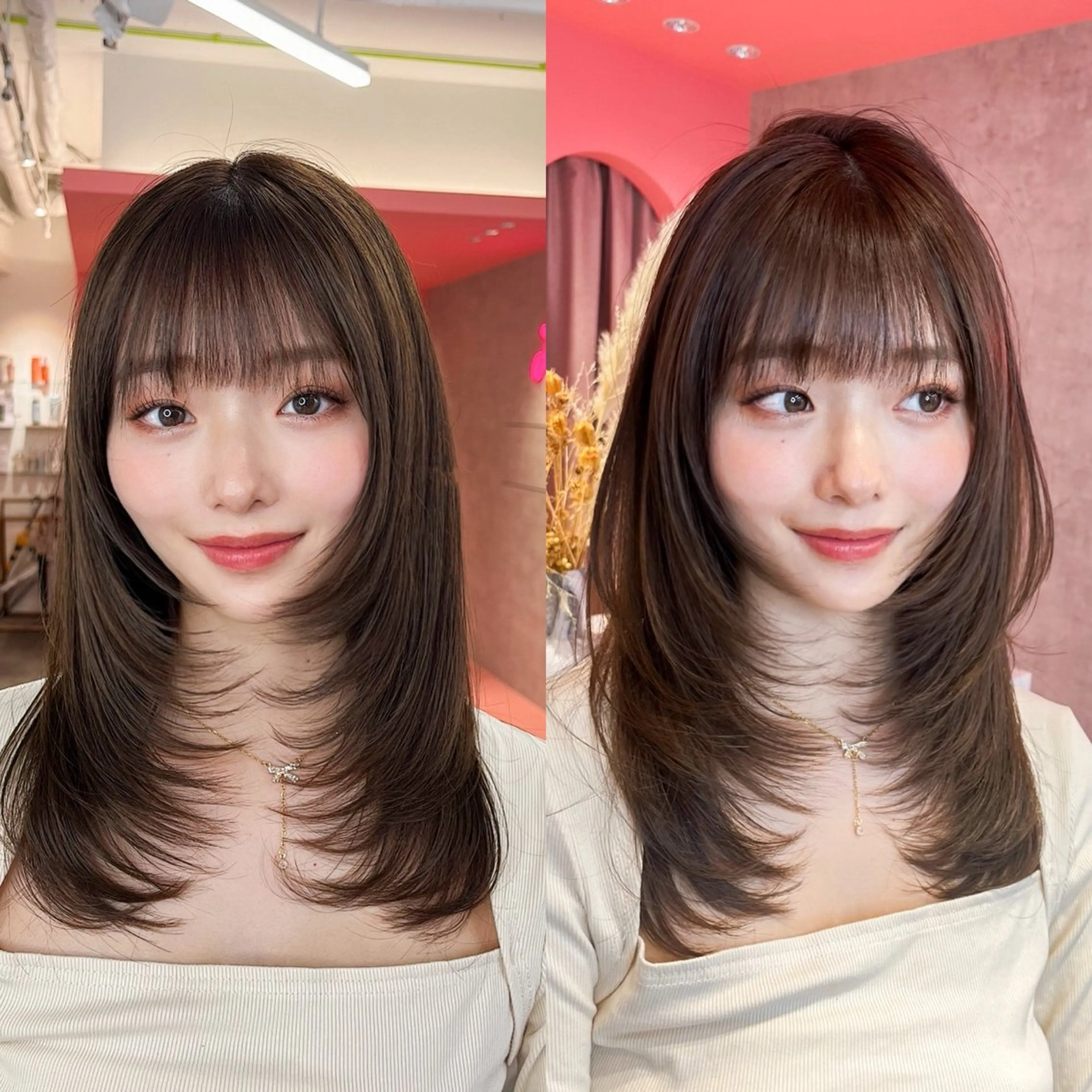 ミディアム カラー 山崎/ボブ縮毛矯正 レイヤー髪質改善のヘアスタイル