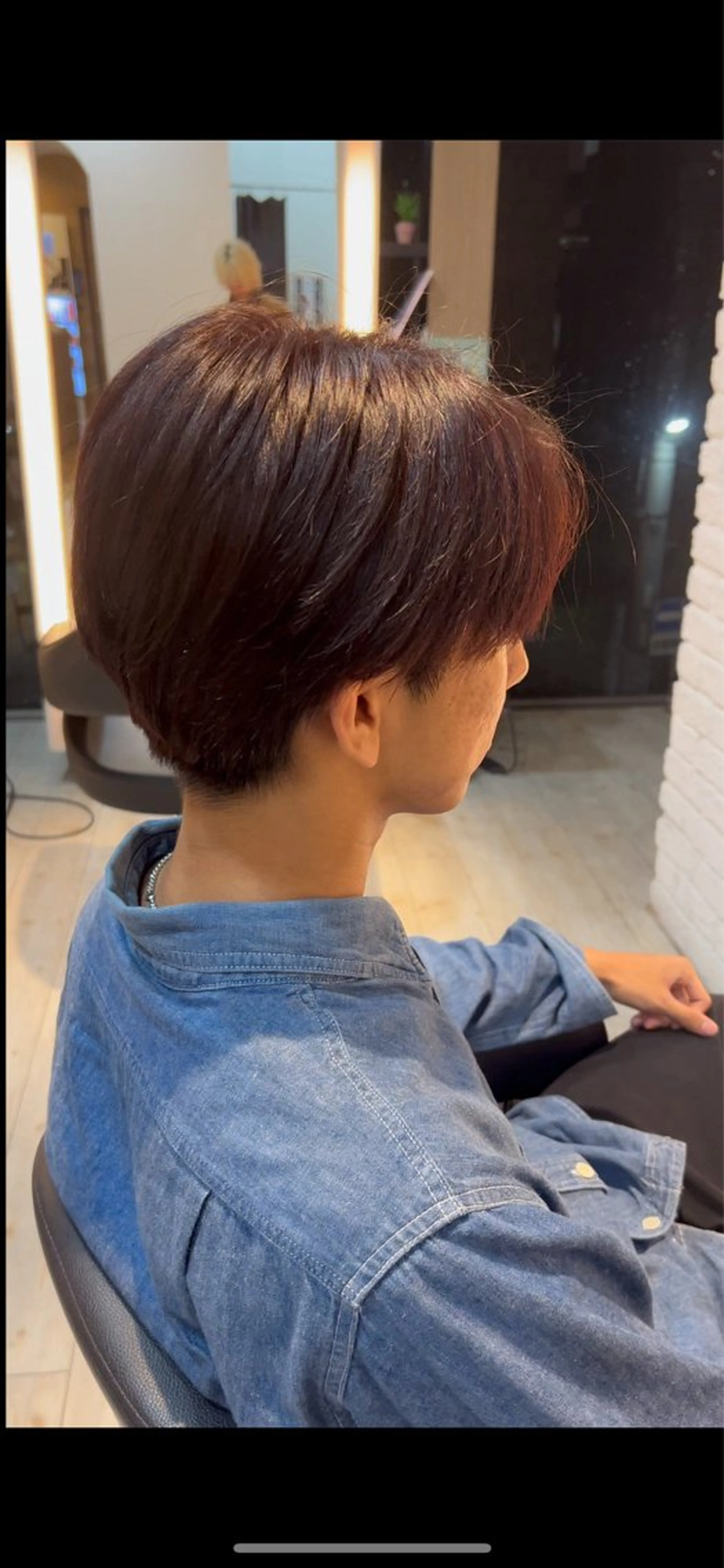 ショート カラー 黒髪 ブリーチ ブラウンカラー レッドカラー ヘアカラー トリートメント 有働由良／ハイトーン ／韓国メンズヘアのヘアスタイル