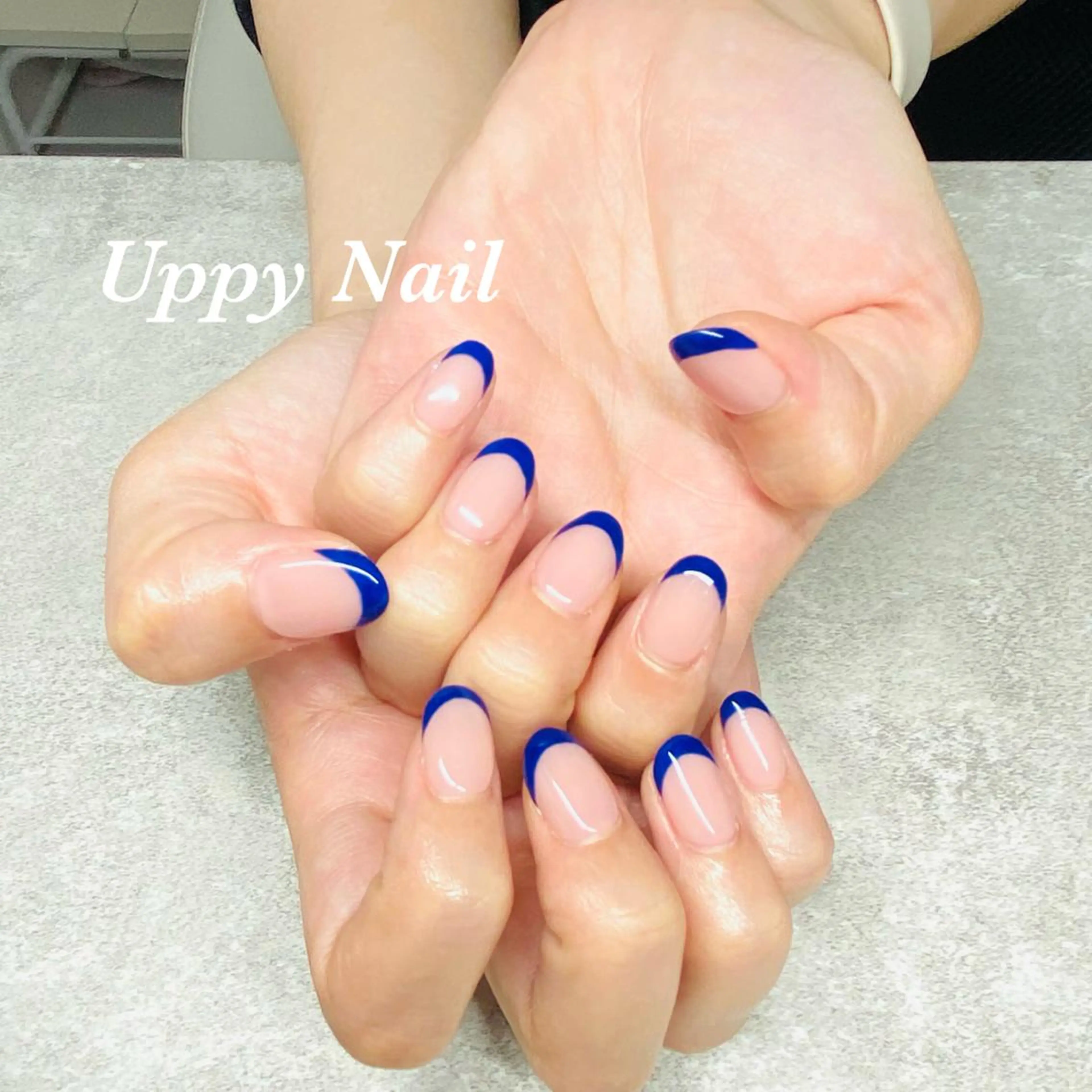ネイル ブルー カジュアル フレンチネイル ピンク ハンドネイル Uppy Nail ukyoのネイルデザイン