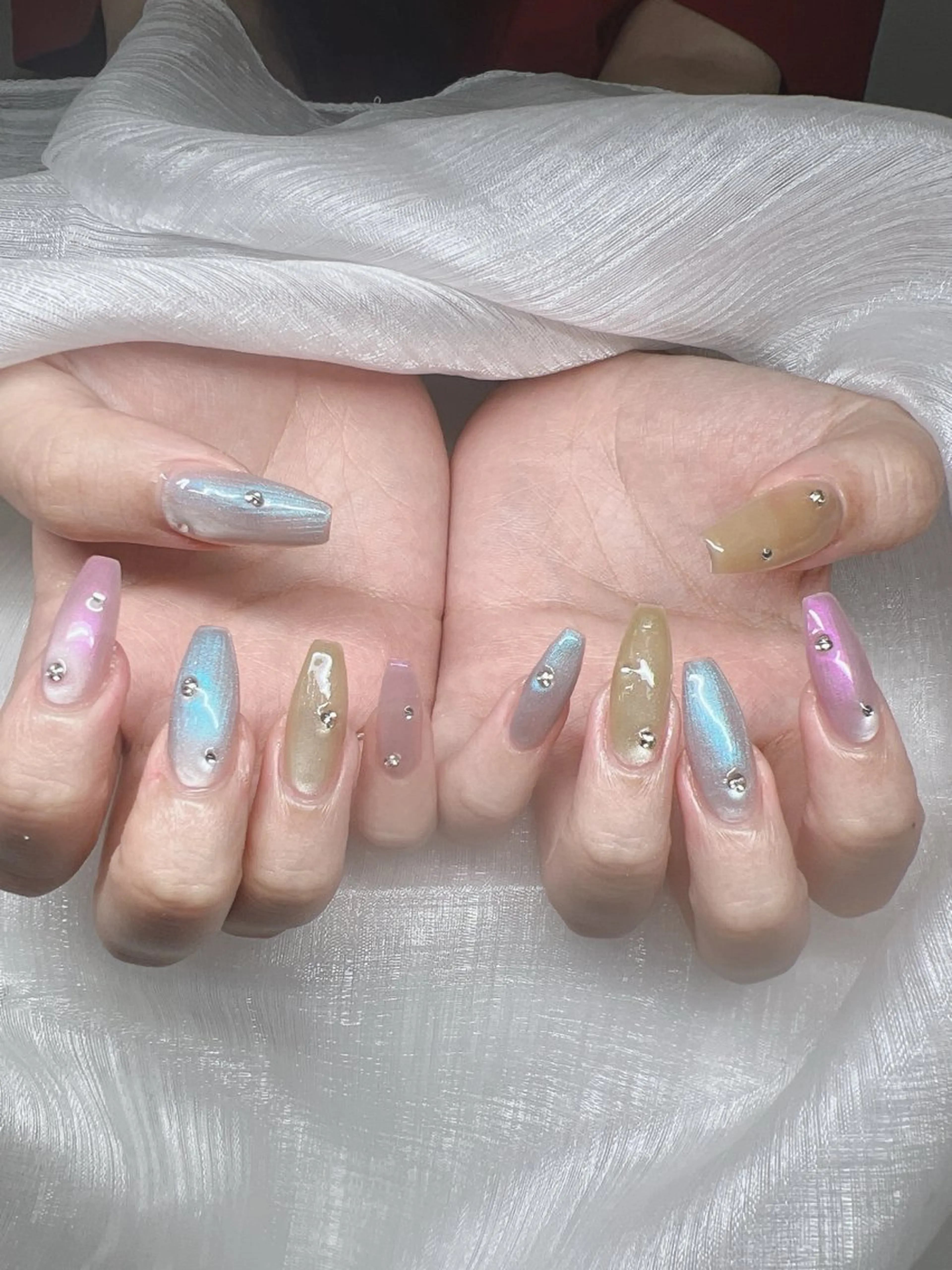 ネイル 長さ出し グラデーション キラキラネイル マグネットネイル ニュアンスネイル ハンドネイル Lee Nails チップ長さだし専門店のネイルデザイン